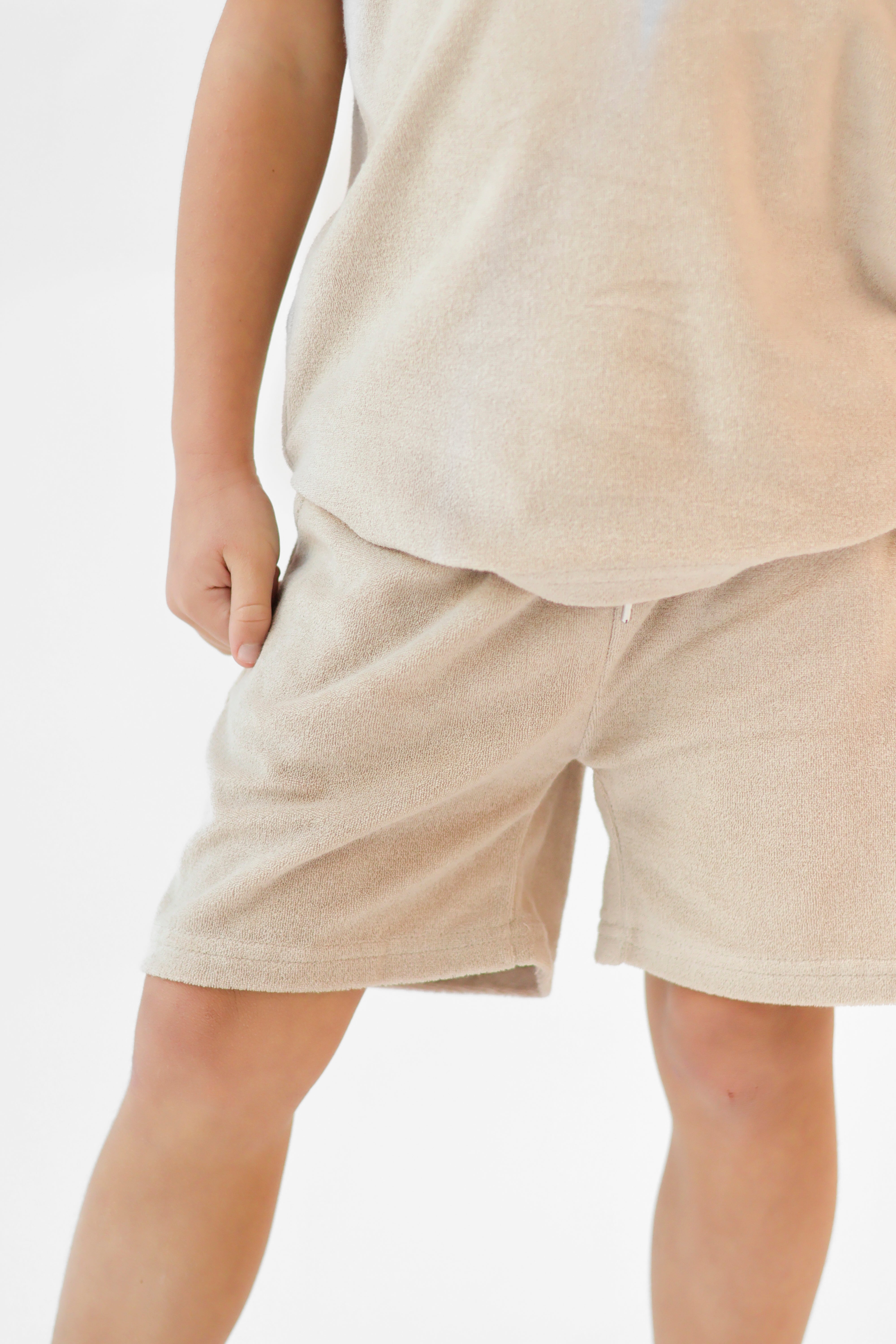 Bobby Terry Towelling Boys Plain Short Set Beige