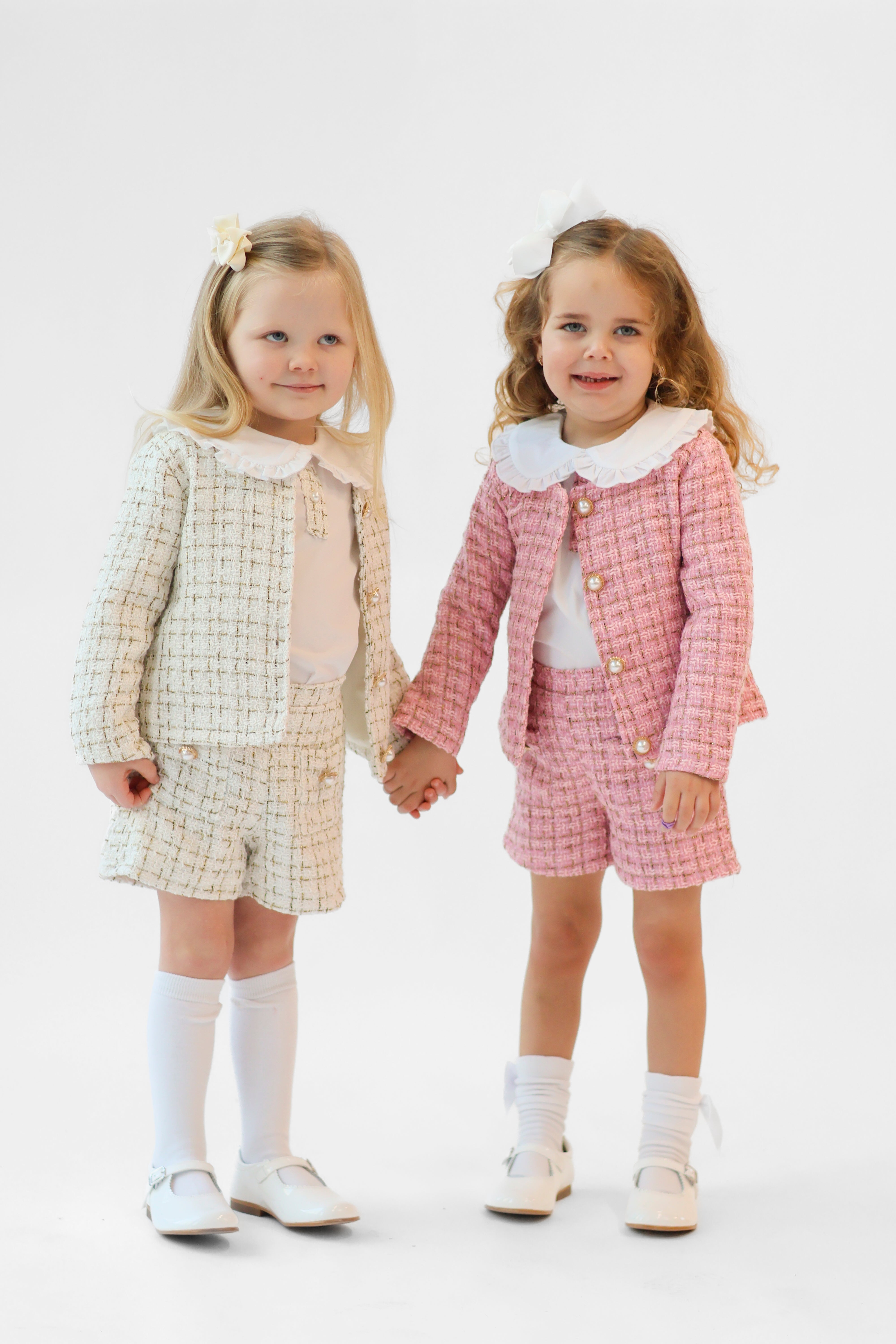 Aria Girls Tweed Look 3 Piece Socks & Hair Bow Cream