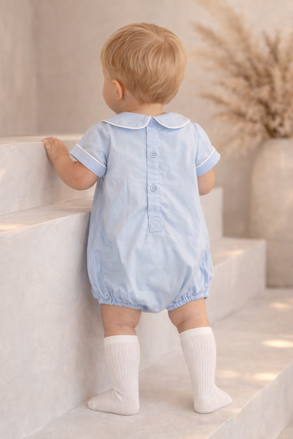 Baby Boys Blue Smocked Romper Suit