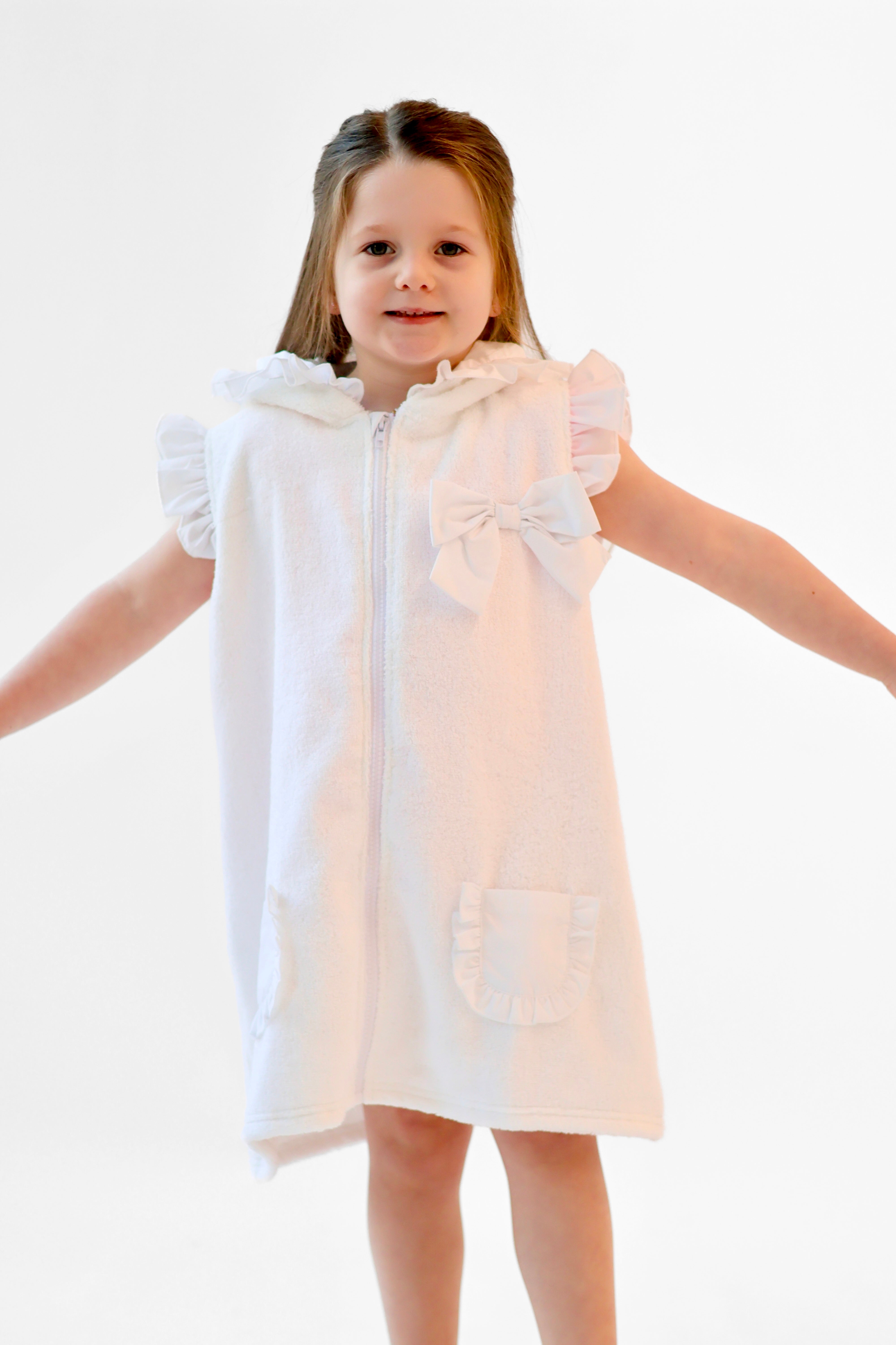Girls Bow Towel Zip Up Poncho