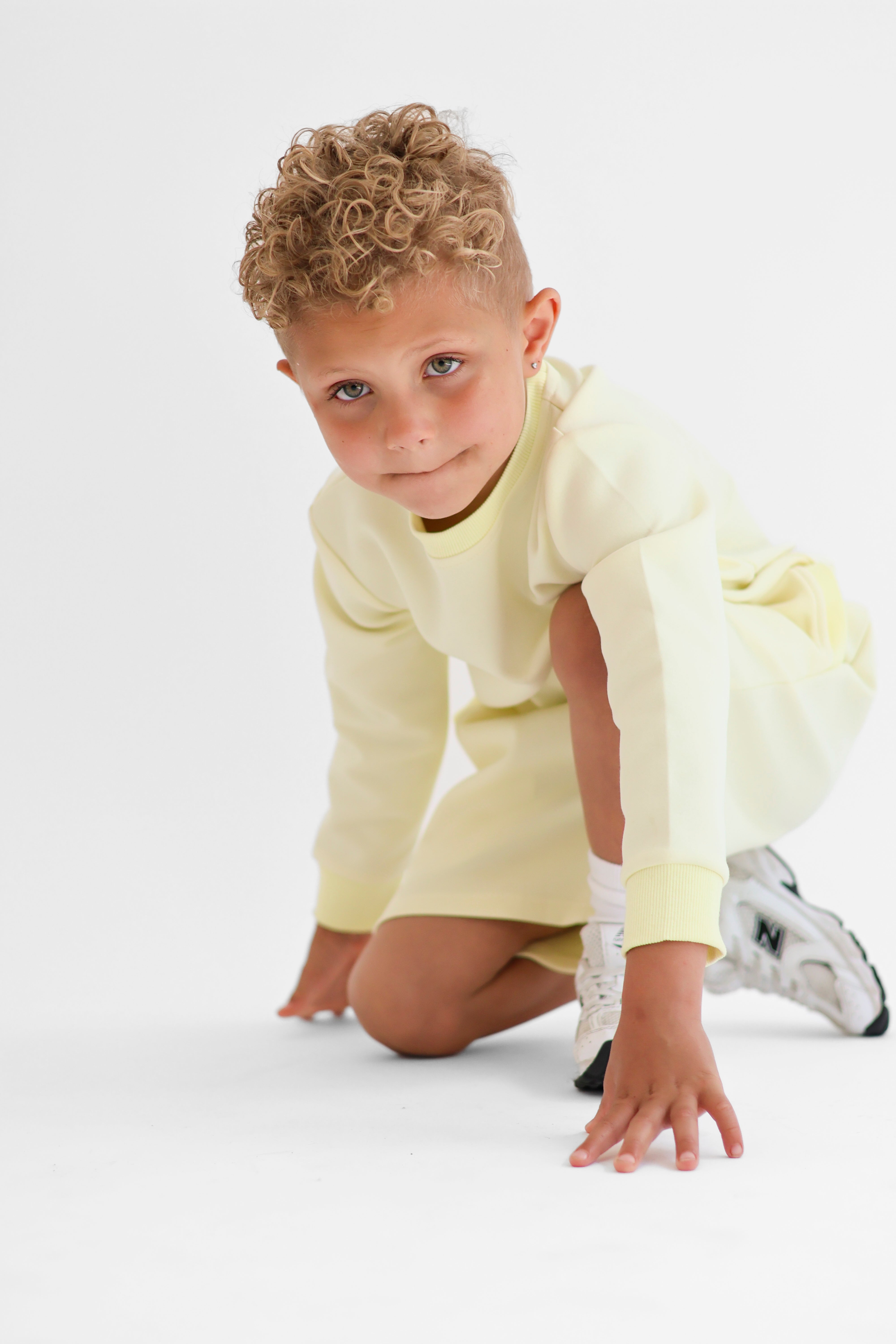 Enzo Boys Plain Jumper & Shorts Set Lemon