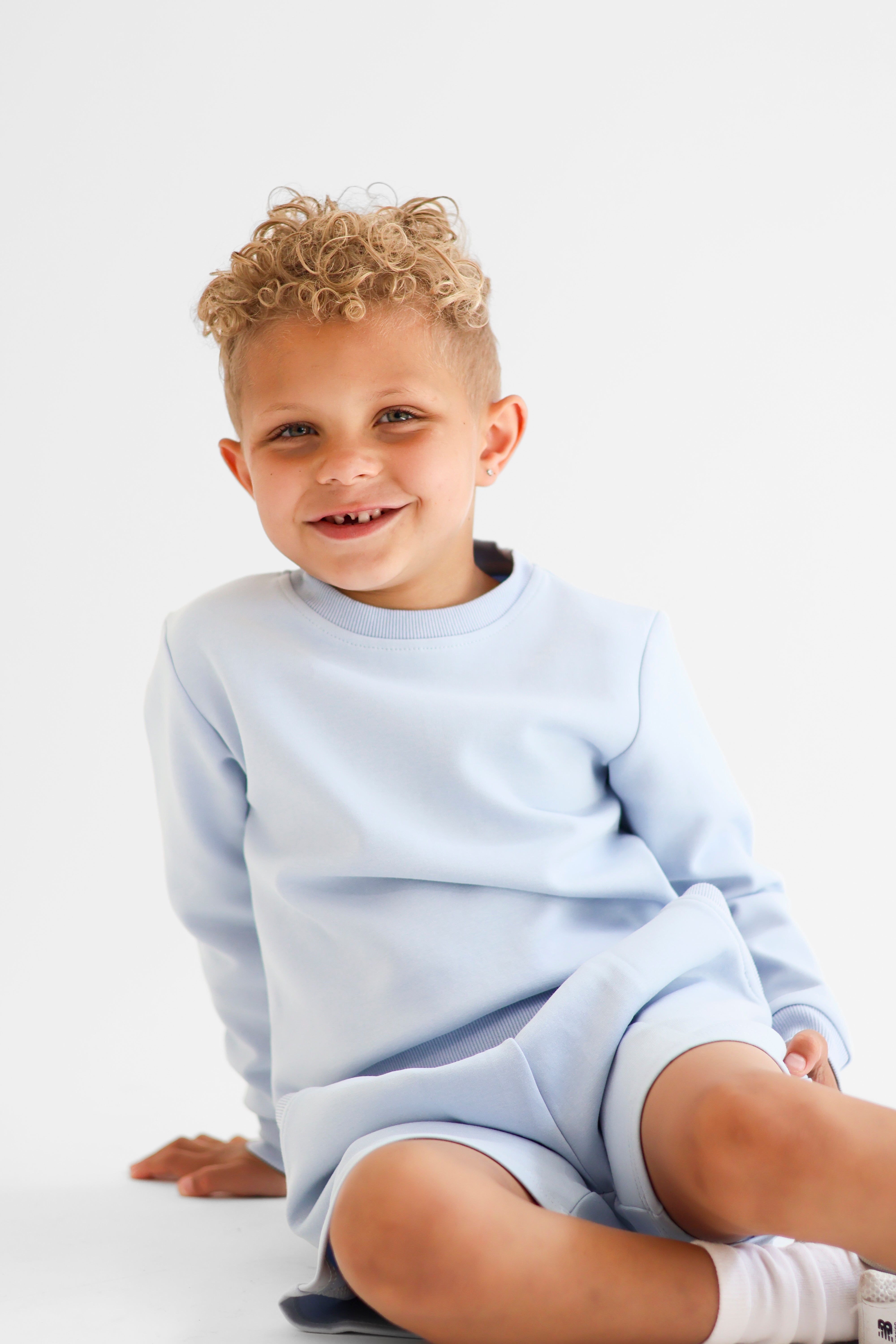 Enzo Boys Plain Jumper & Shorts Set Blue