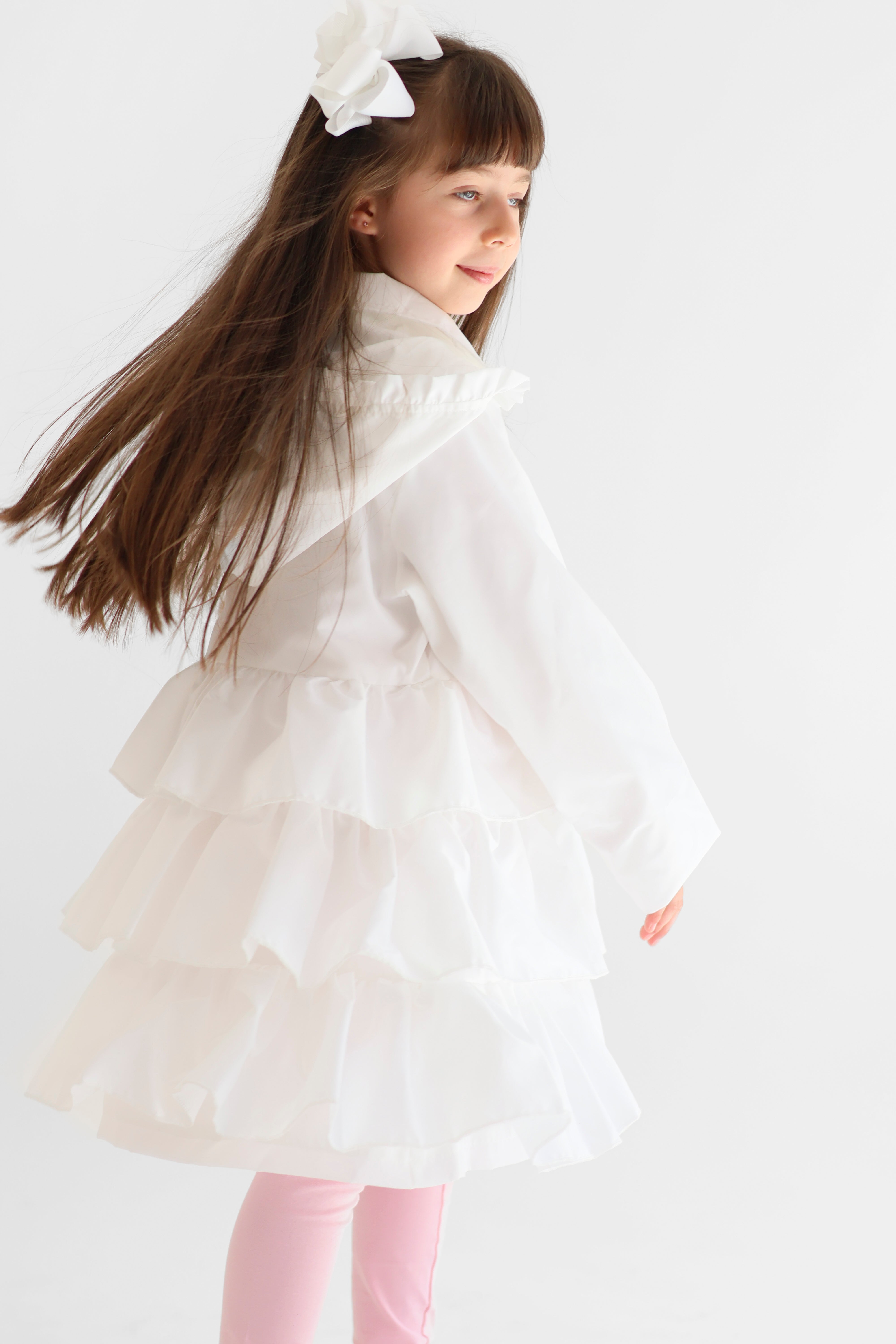 Serena Girls Frilly Bow Lightweight Rain Mac Coat White