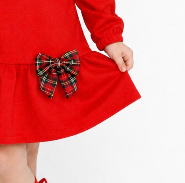 Esmae Girls Tartan Bow Frill Dress Red