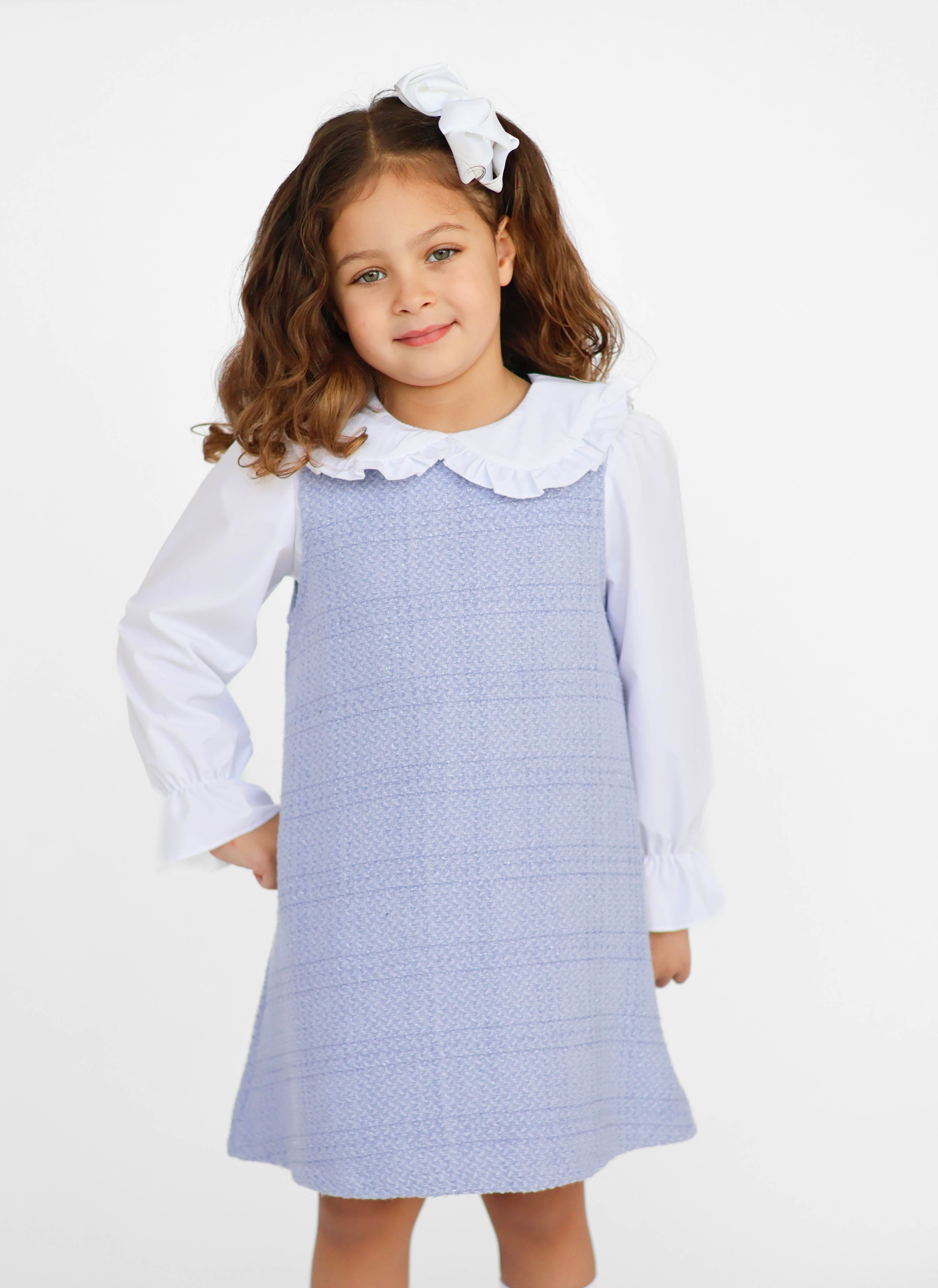 Roma Girls Tweed look Shimmer Shirt Dress Blue