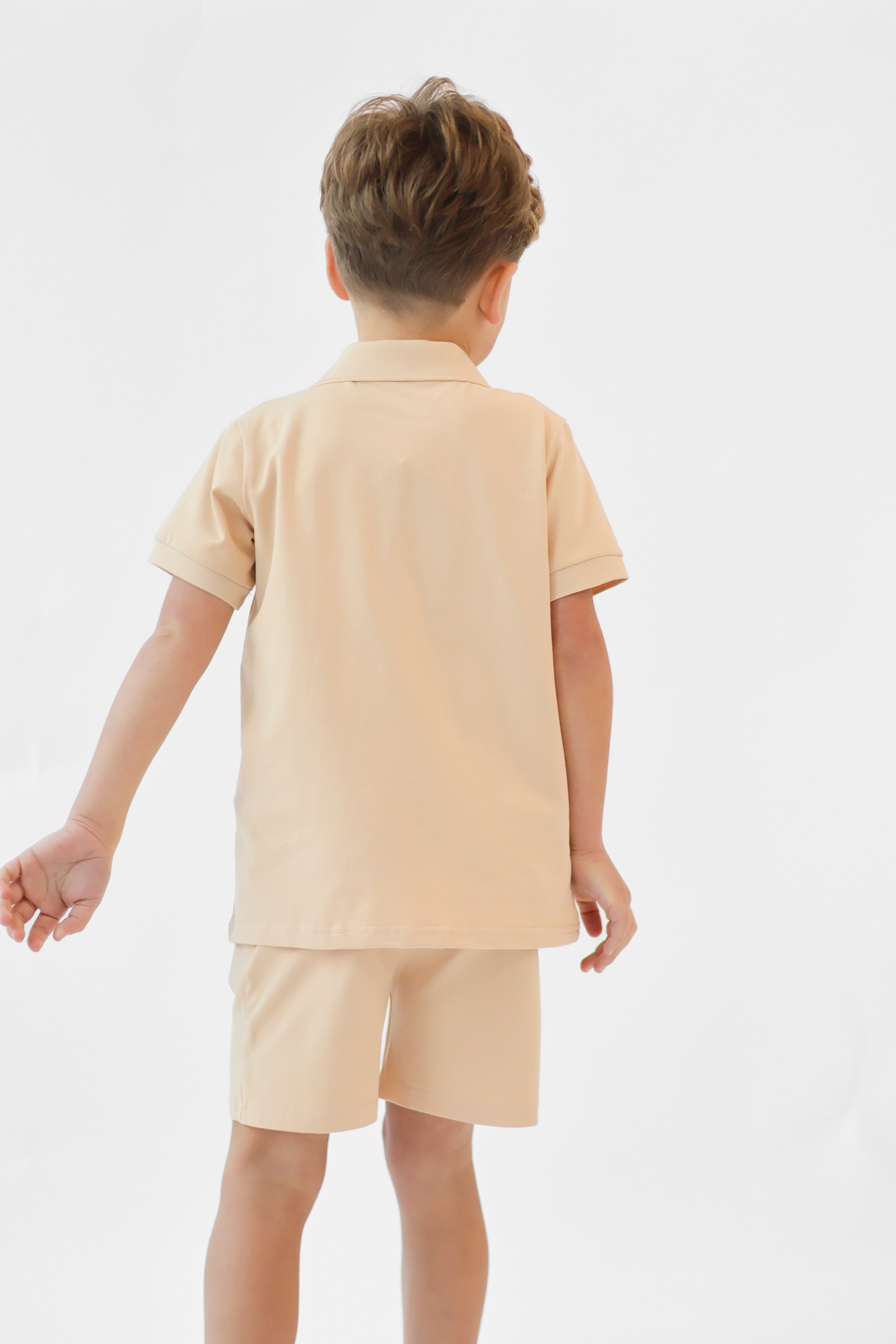 Jay Boys Plain Zip Up Polo Short Set Beige