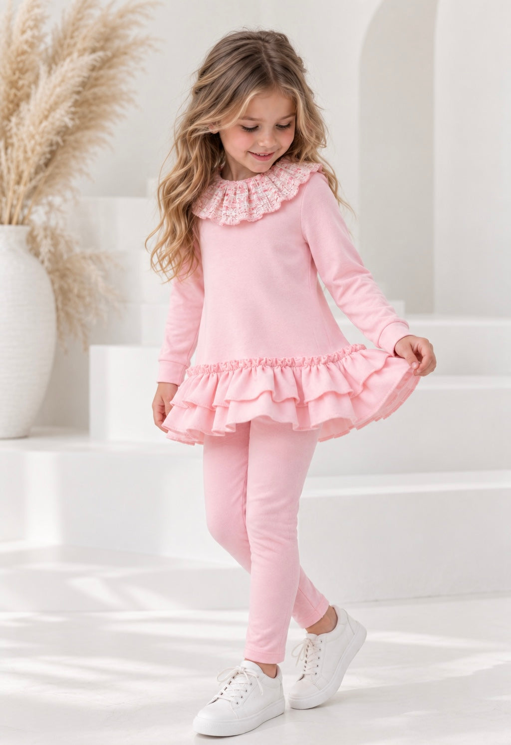 Darla Ribbed Girls Jumper & Legging Tracksuit Set Pink