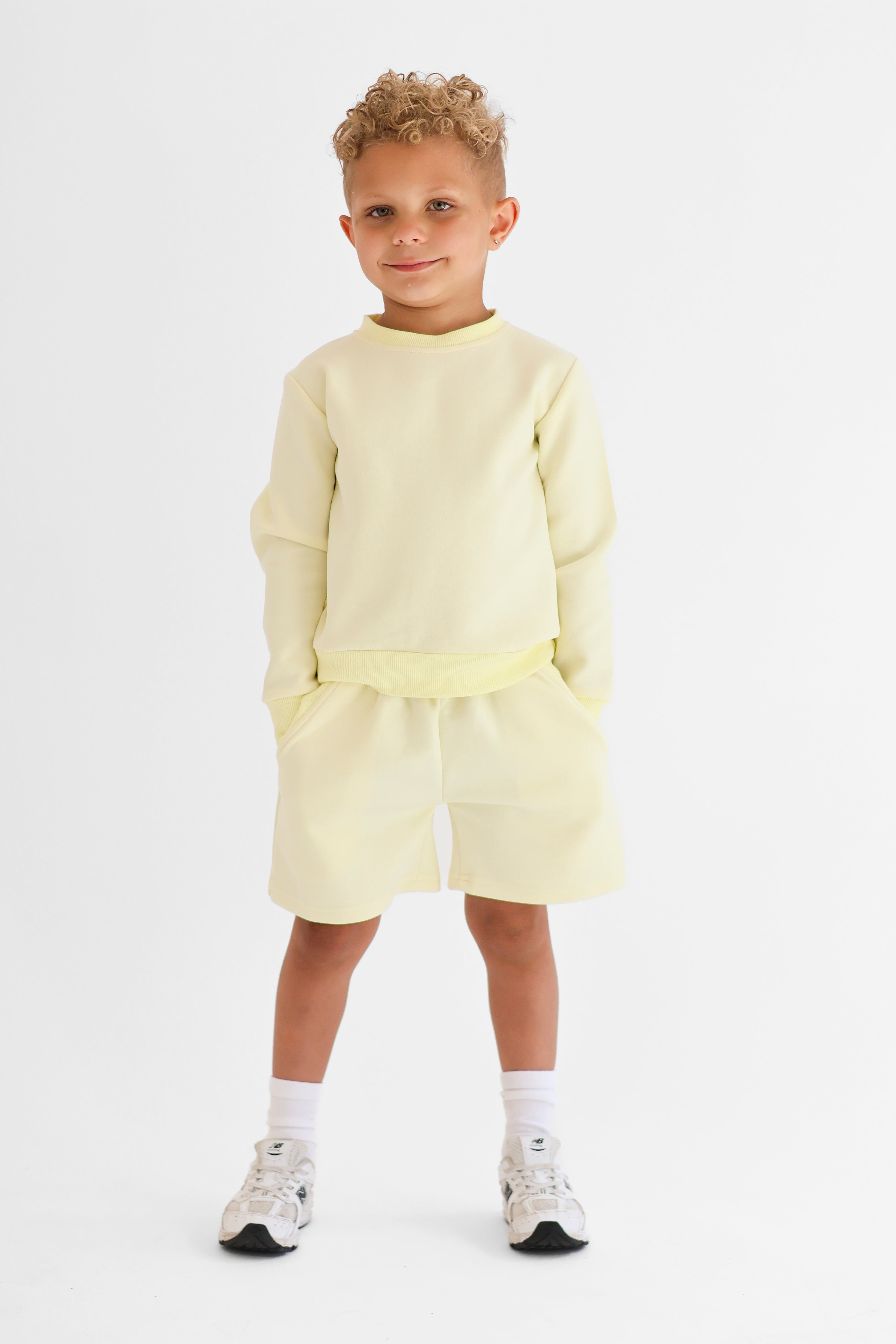 Enzo Boys Plain Jumper & Shorts Set Lemon
