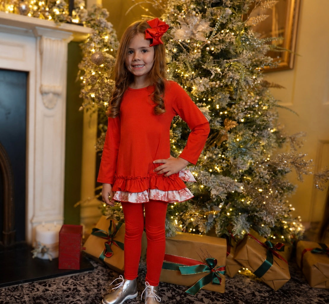 Elissa Girls Frilly Vintage Toile Tracksuit Red