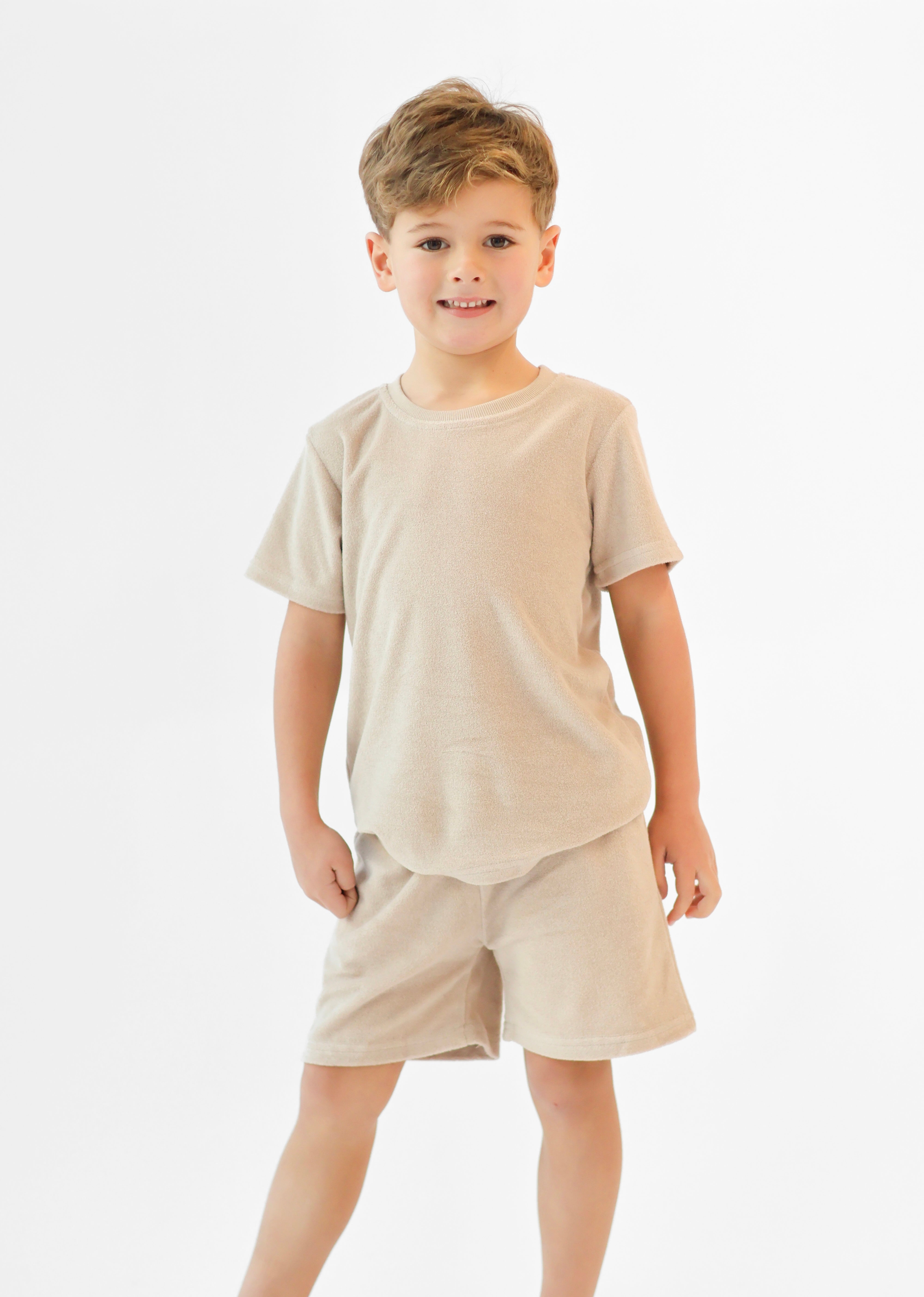 Bobby Terry Towelling Boys Plain Short Set Beige