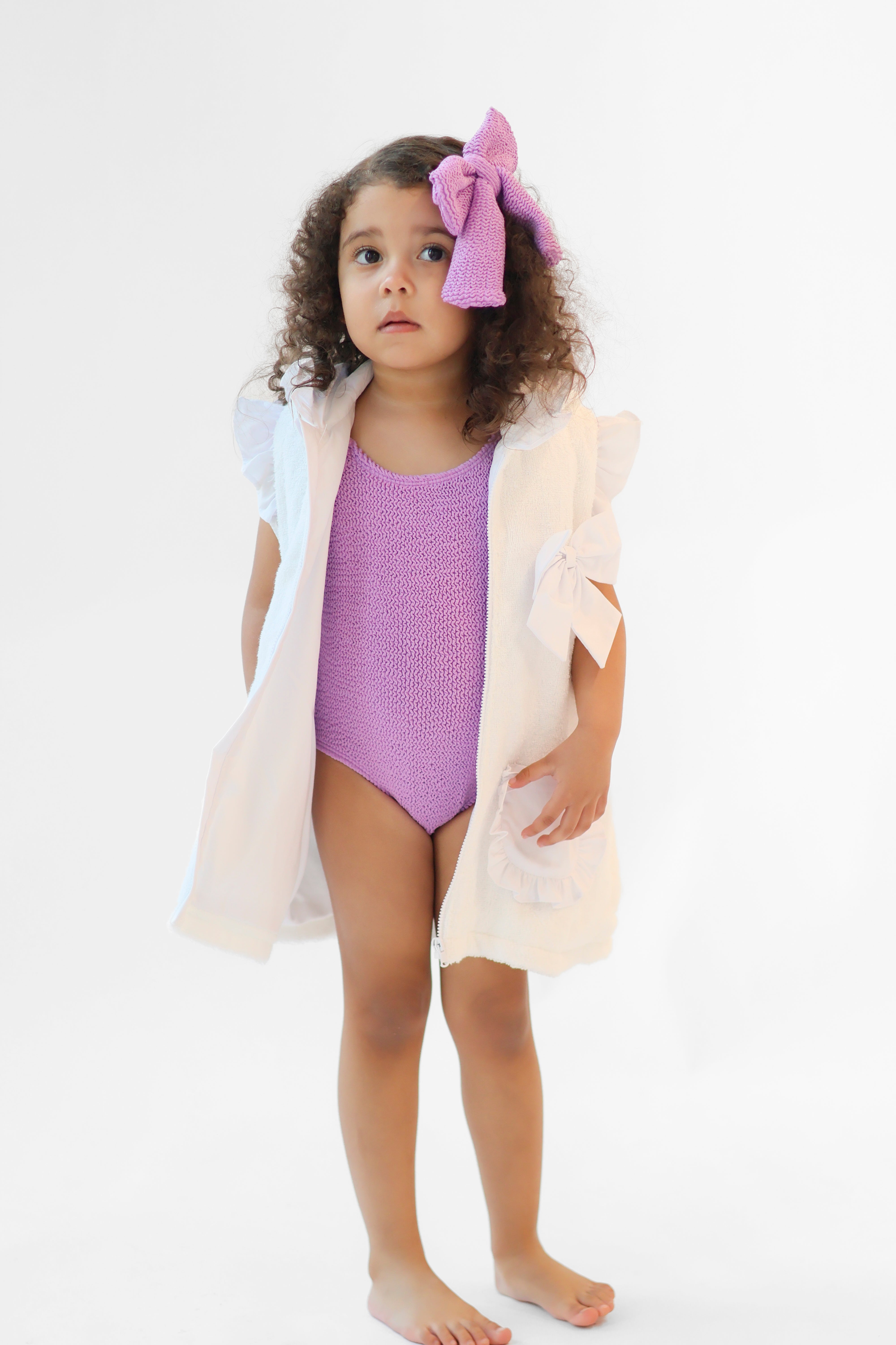 Girls Bow Towel Zip Up Poncho