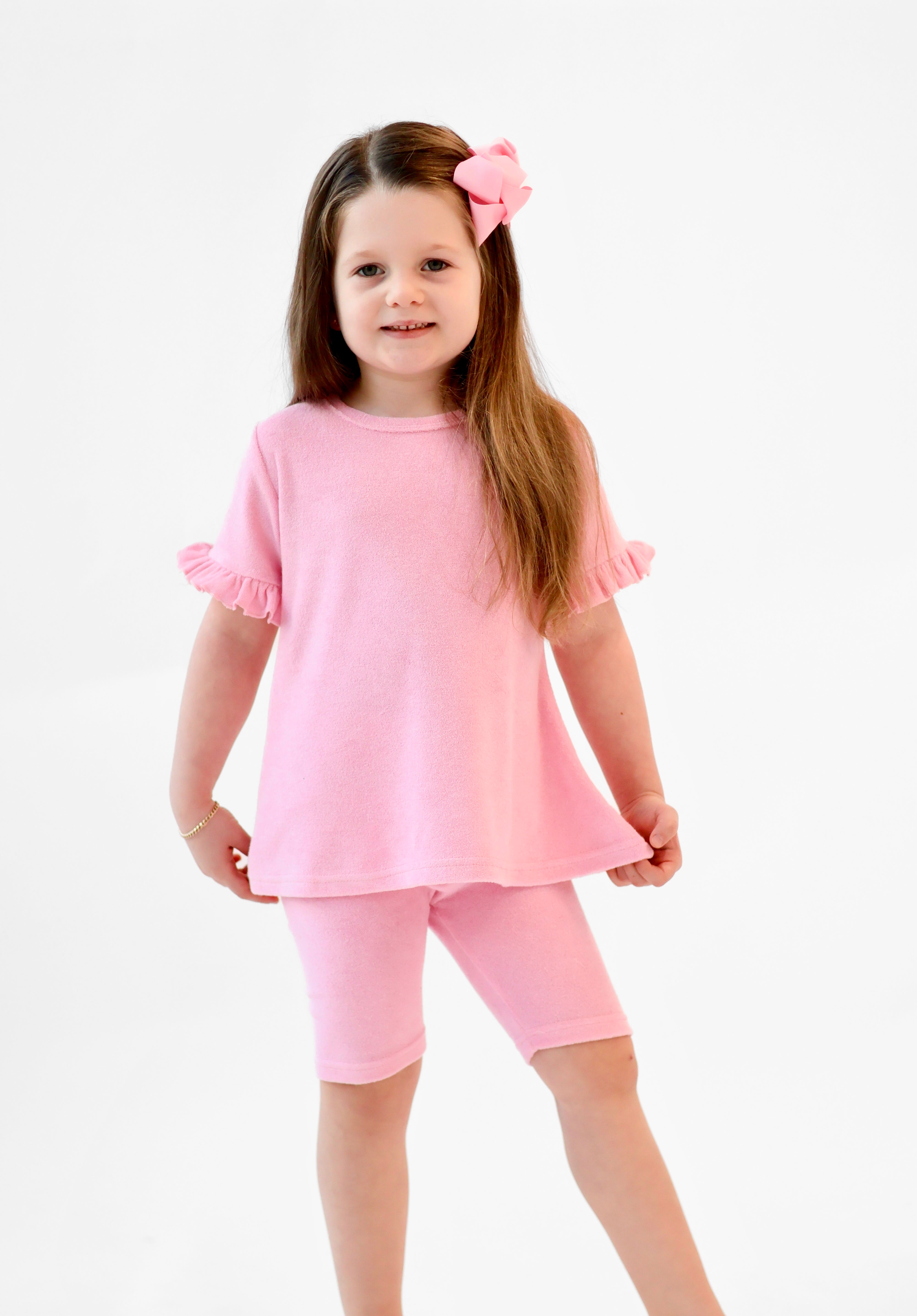 Kayla Girls Terry Towelling Frilly Cycling Short Set Pink