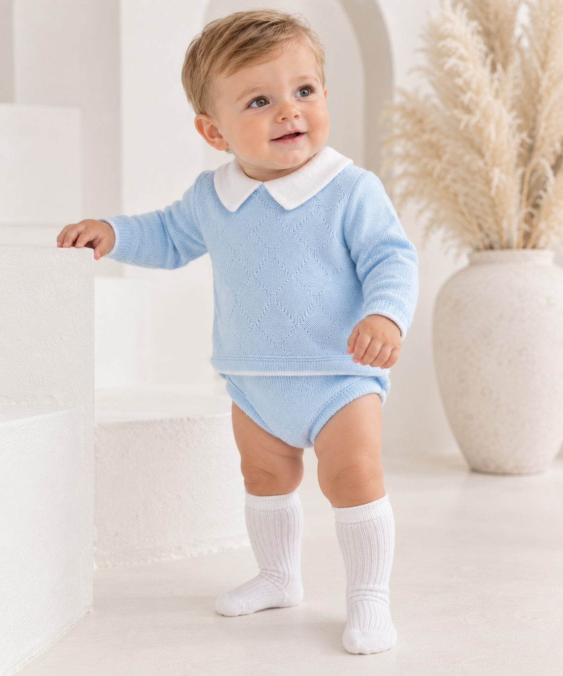 Benson Boys Knitted Jumper & Jam Pants Set Blue