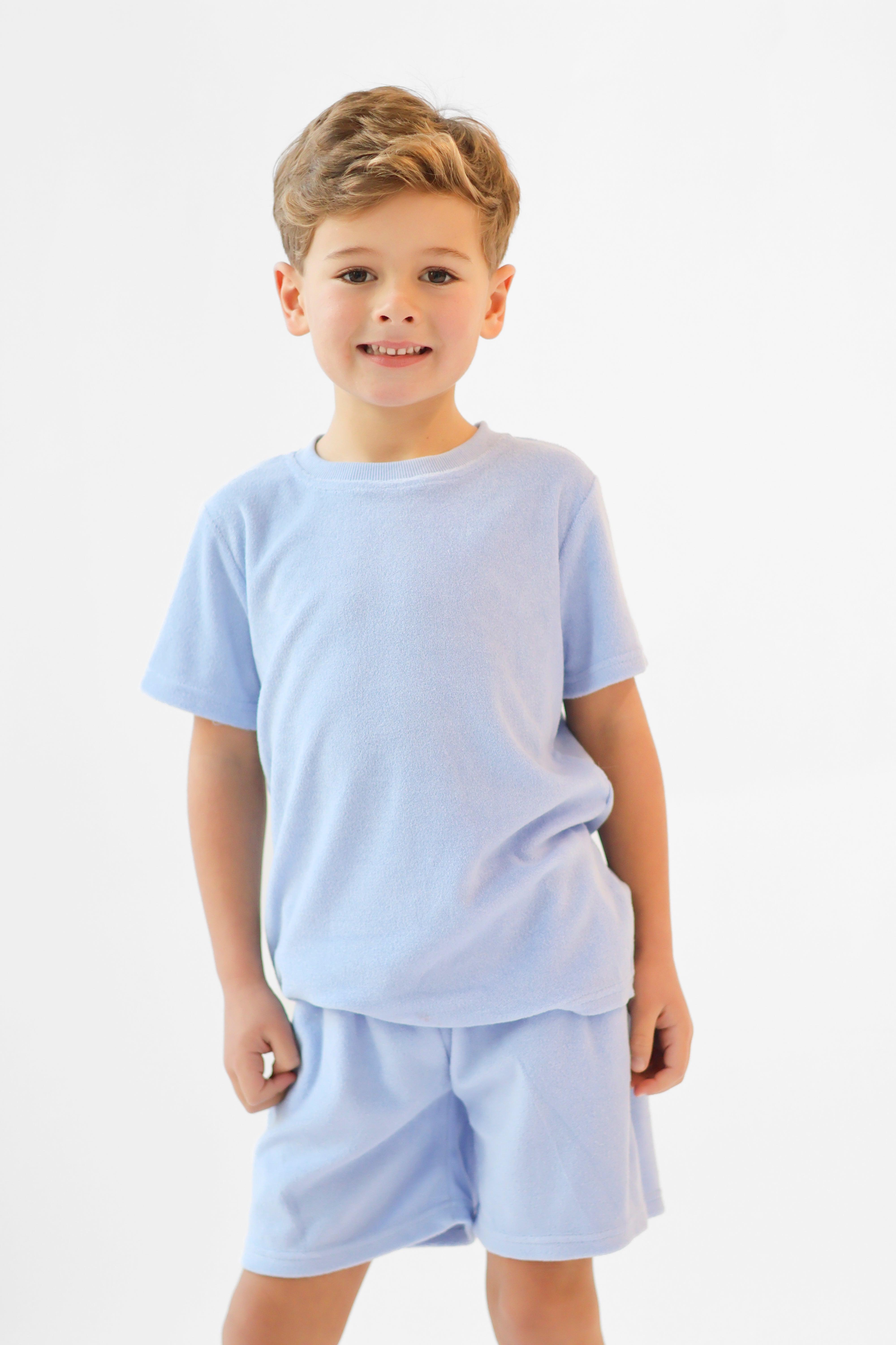 Bobby Terry Towelling Boys Plain Short Set Blue