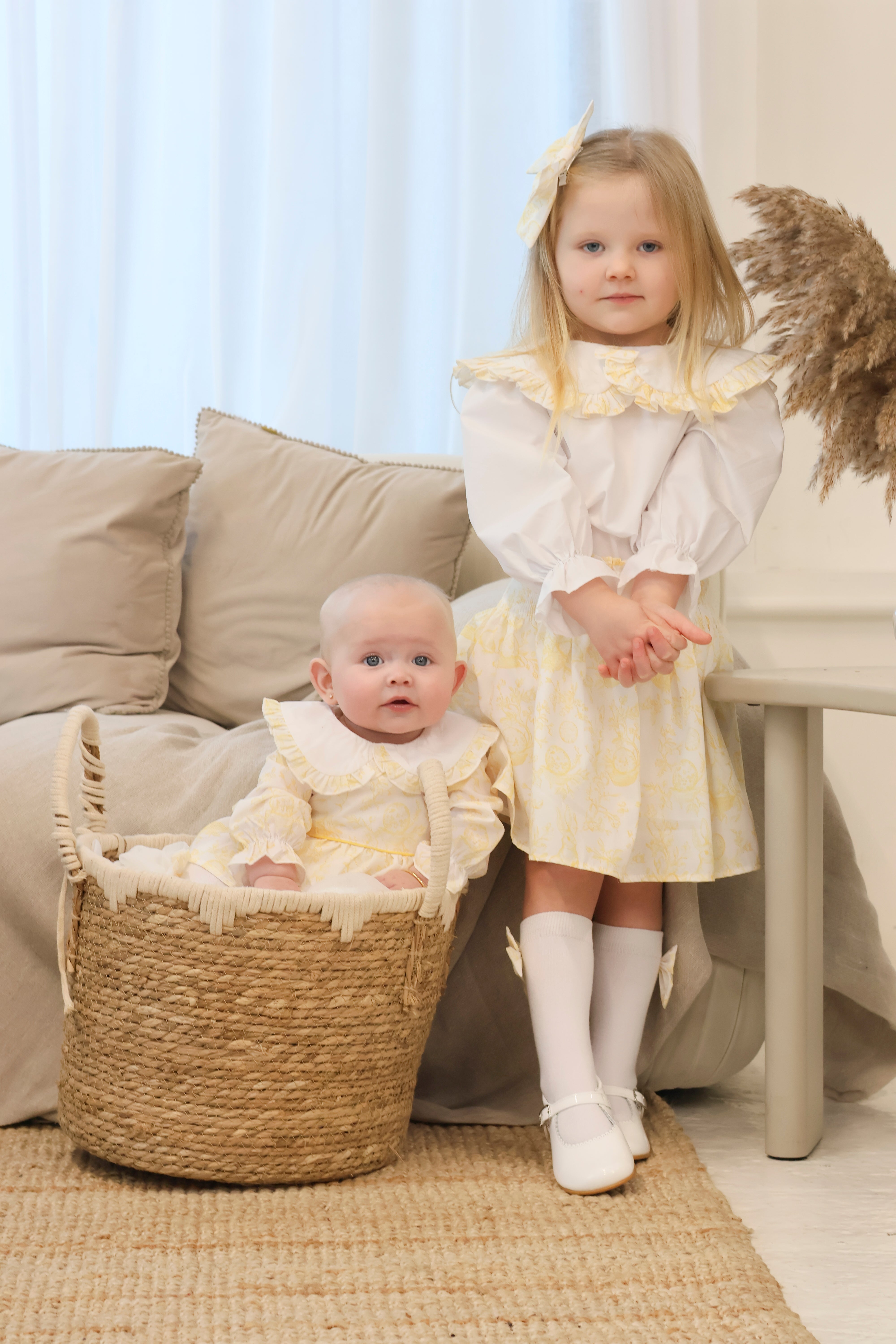 Girls Bunny Print 3 Piece Skirt & Shirt Set Lemon