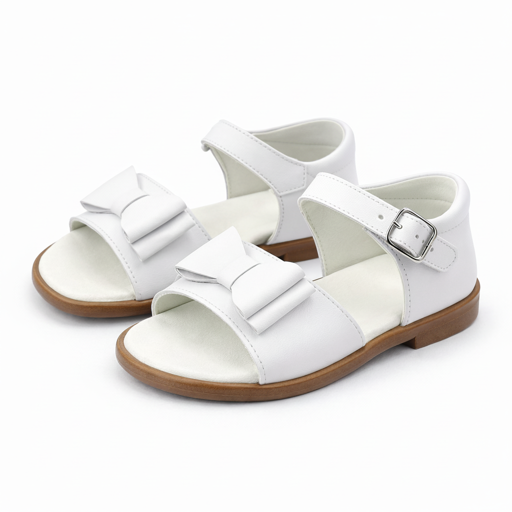 181851 Girls Double Bow Sandal White Leather