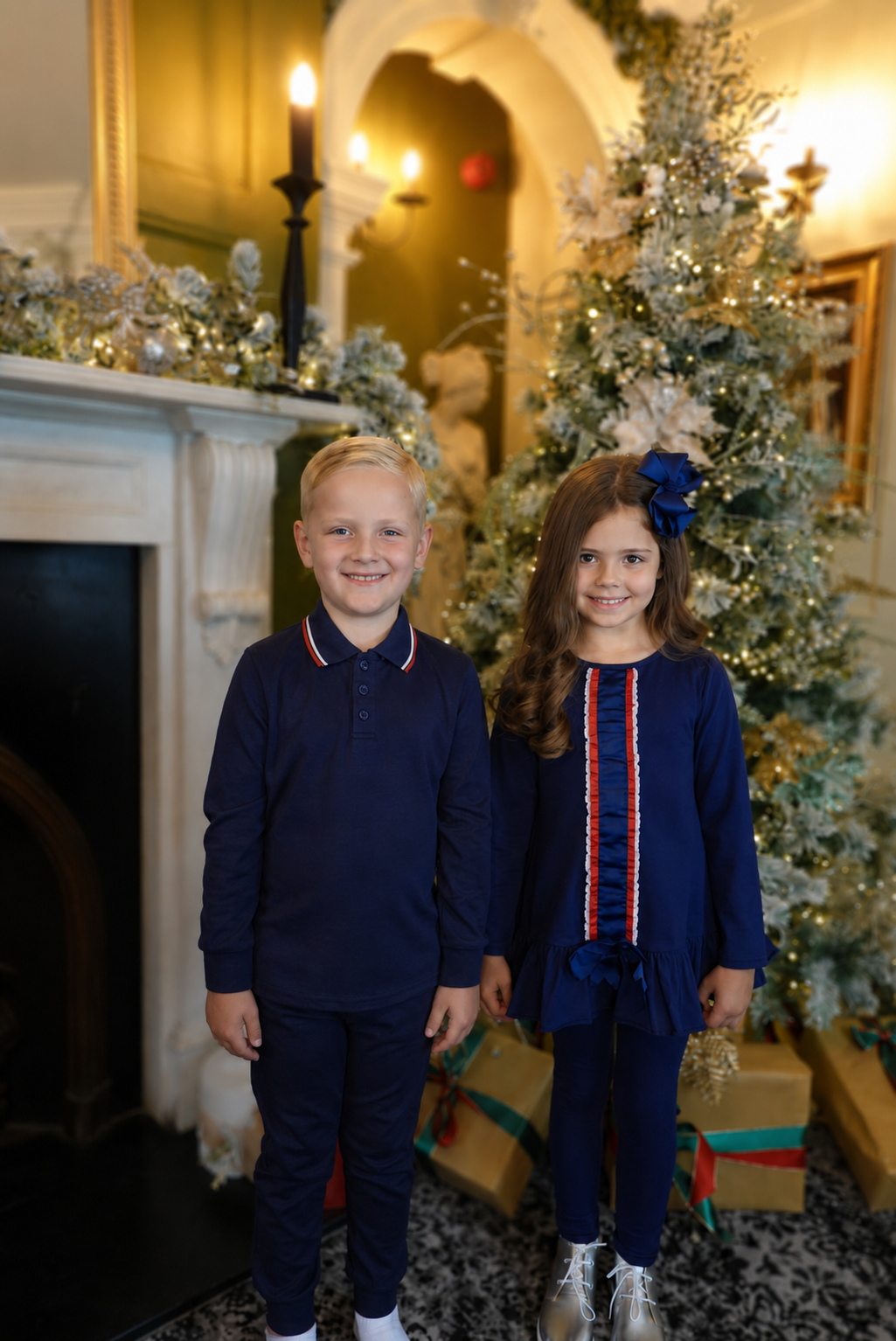 Alanna Girls Frilly Ribbon Tracksuit Navy