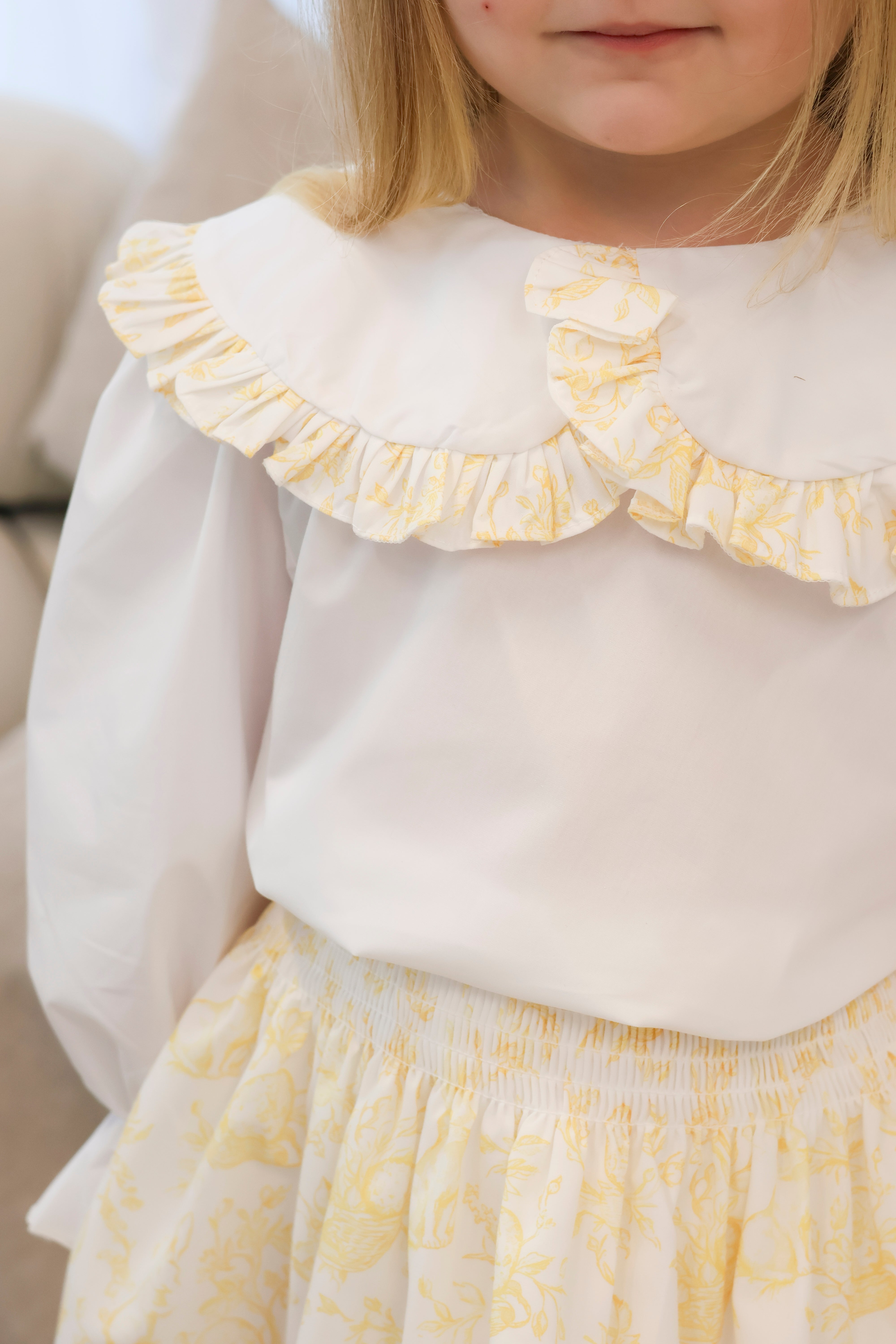 Girls Bunny Print 3 Piece Skirt & Shirt Set Lemon