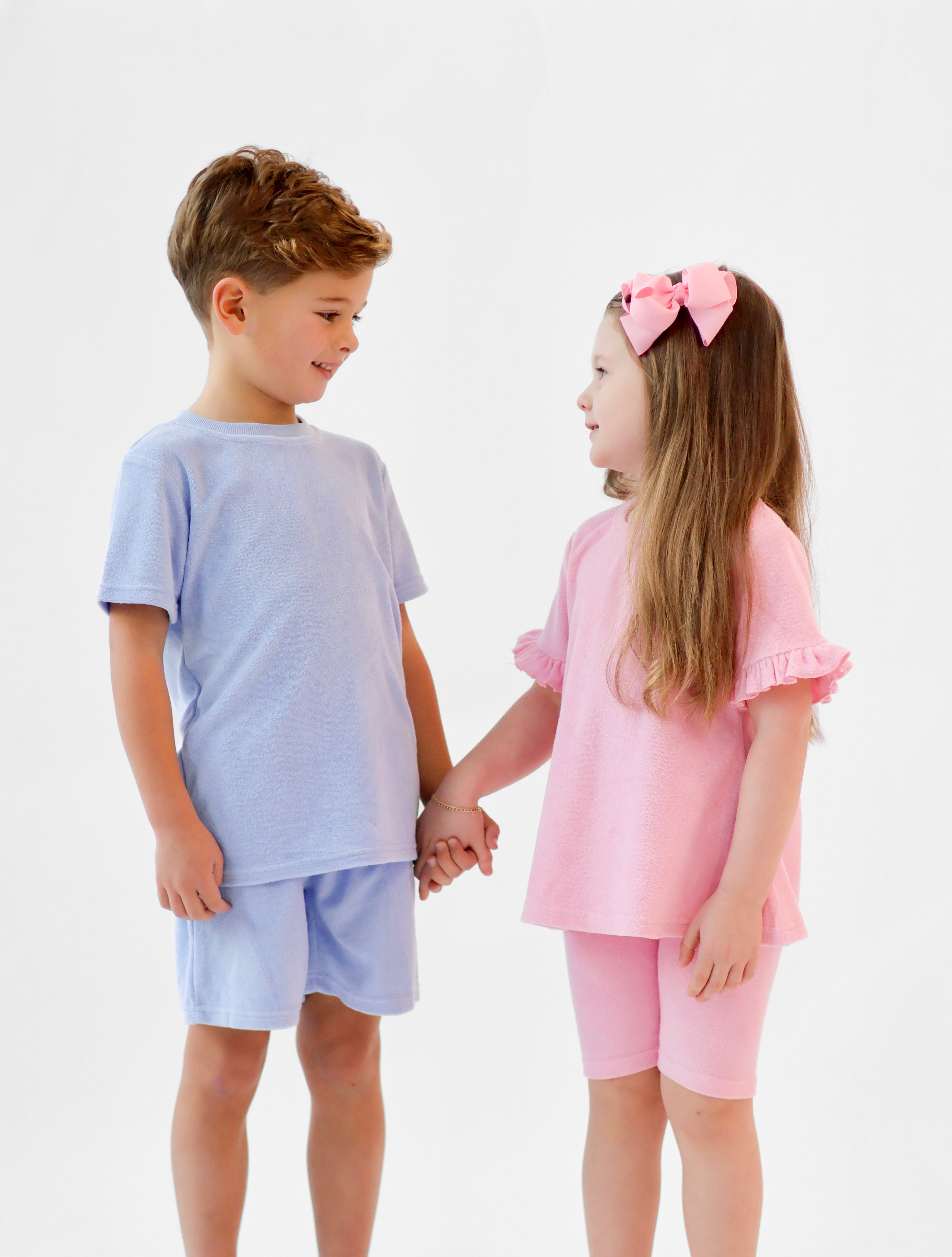 Kayla Girls Terry Towelling Frilly Cycling Short Set Pink