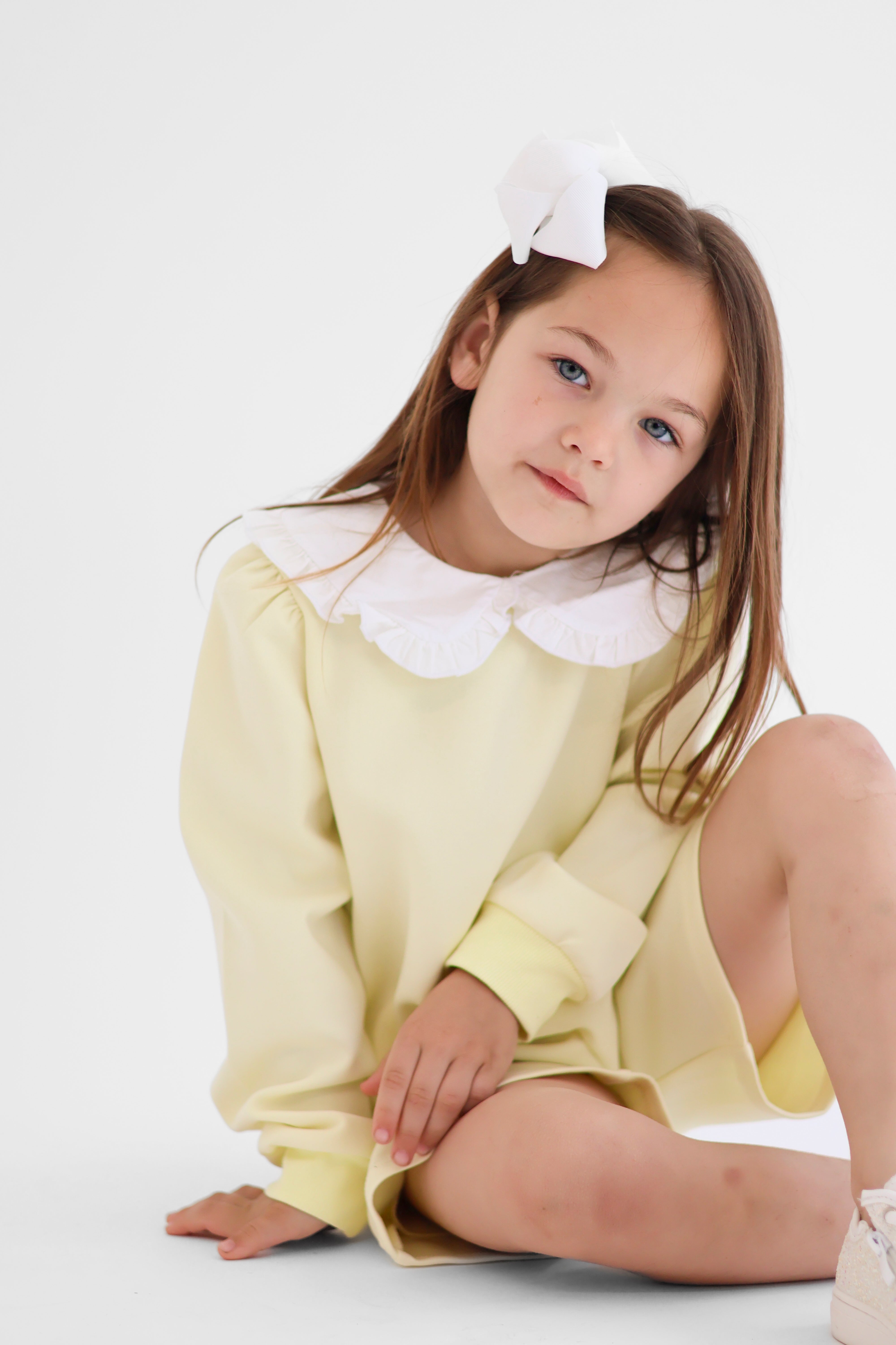 Emily Girls Frilly Collar Jumper & Shorts Set Lemon