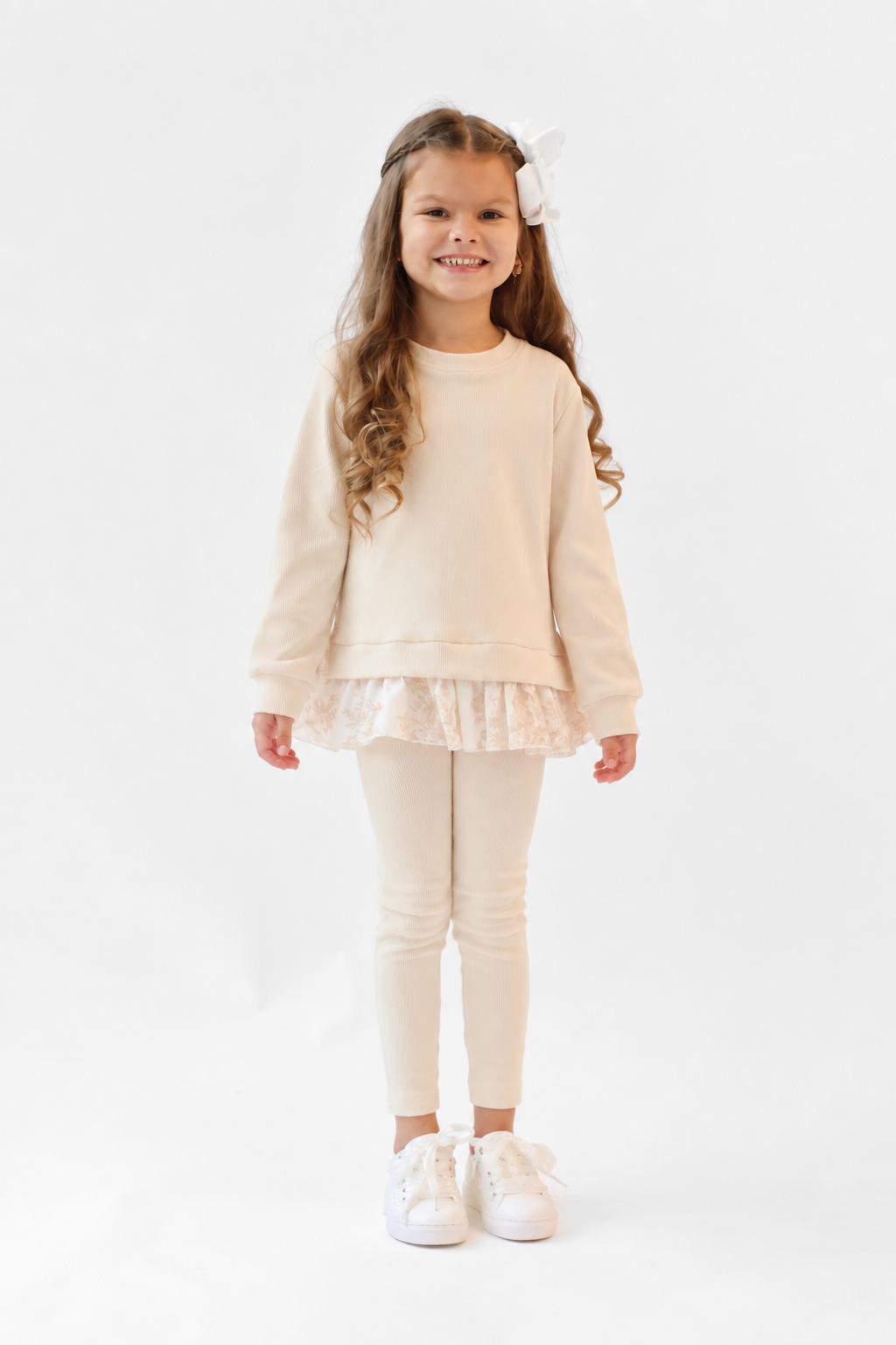 Maeve Ribbed Girls Jumper & Legging Tracksuit Set Beige