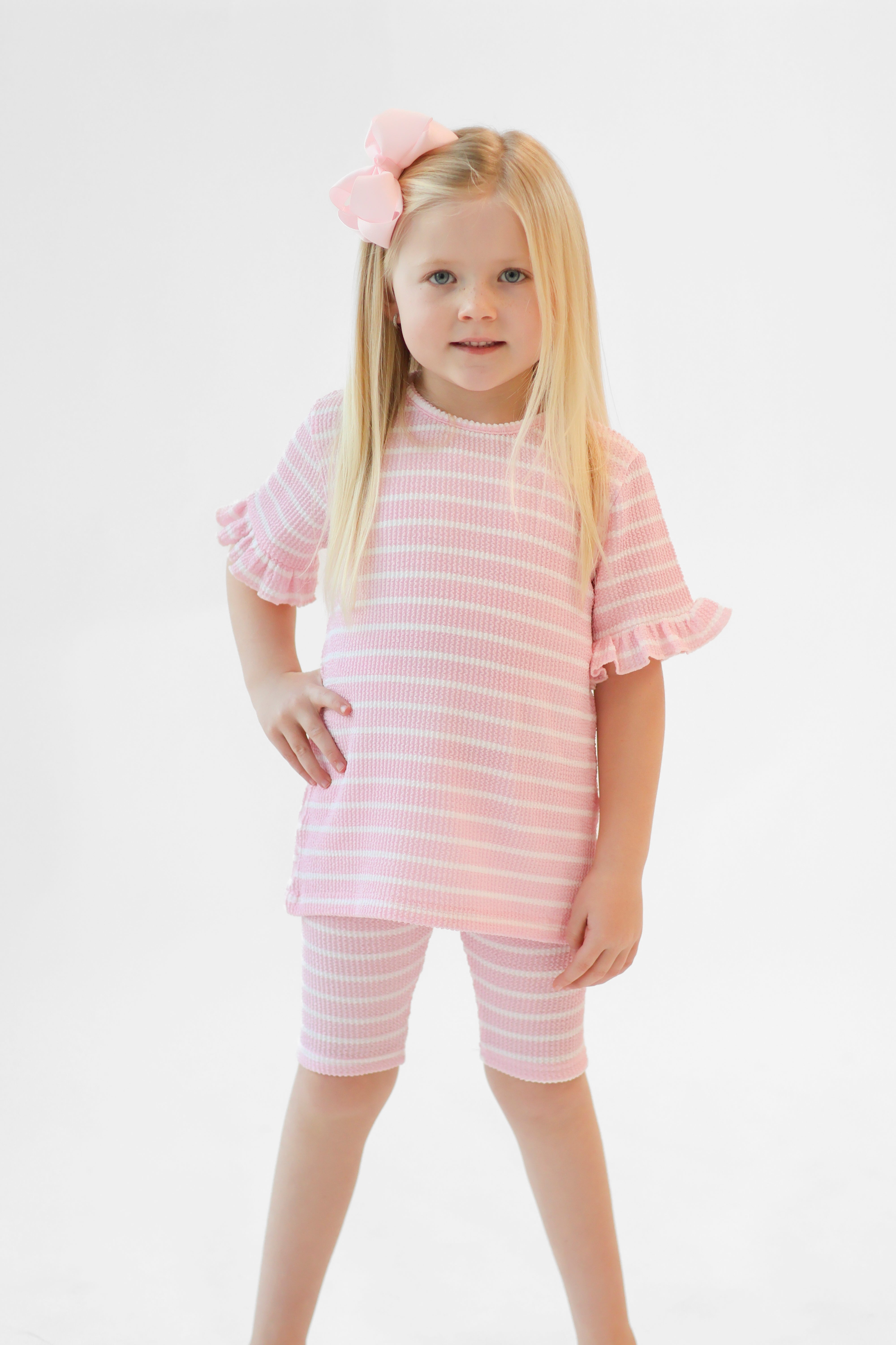 Iris Girls Waffle T-Shirt & Cycling Shorts Set Pink