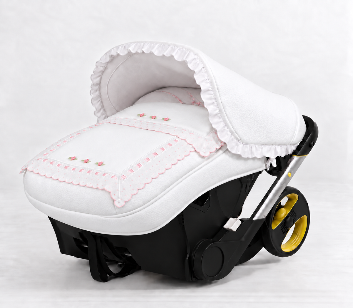 072237 White Leatherette Rose bud Doona Car Seat Cover