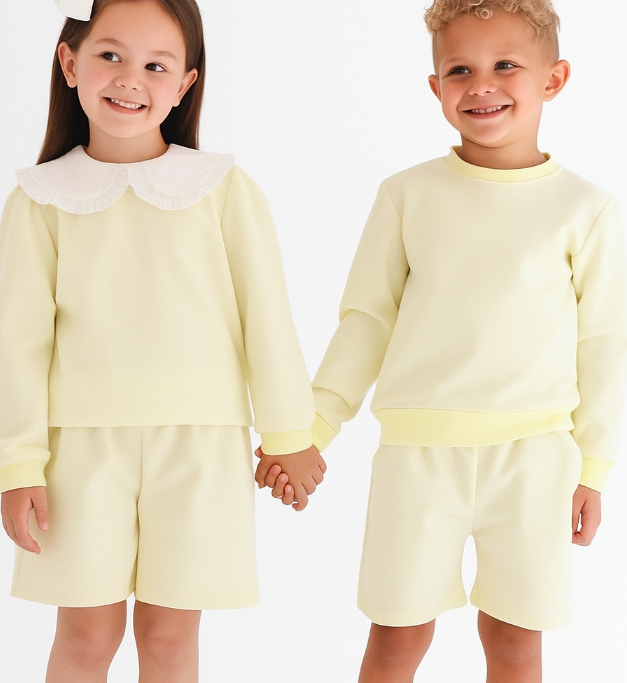 Emily Girls Frilly Collar Jumper & Shorts Set Lemon