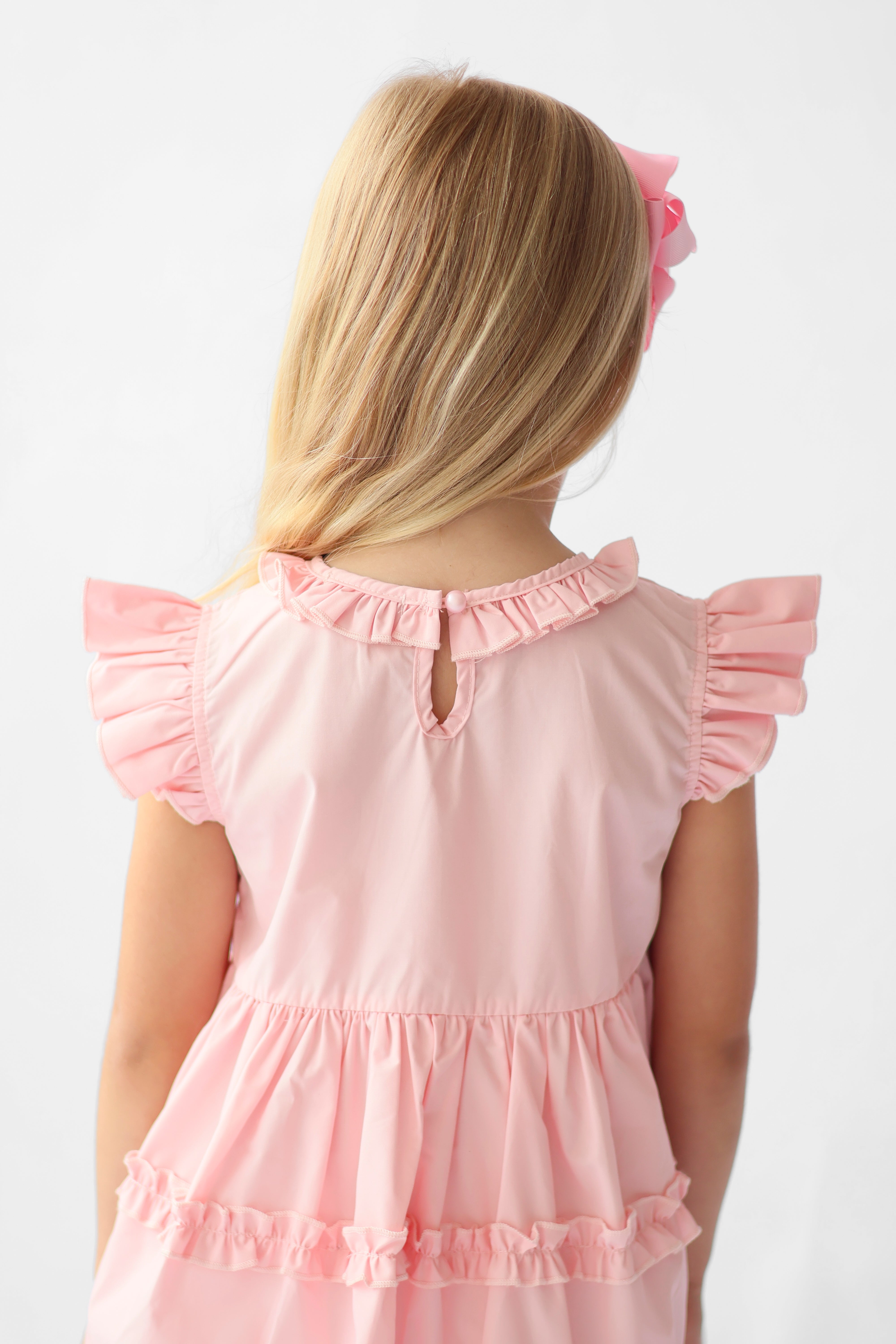 Hollie Girls Frilly Bow Dress Pink