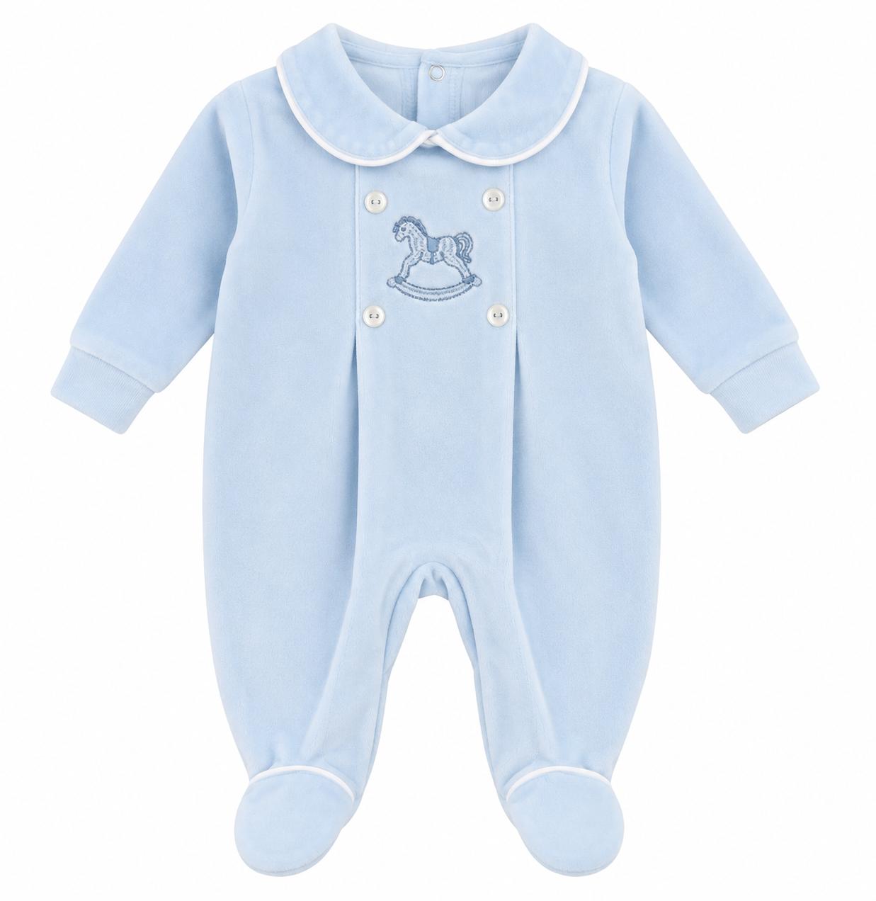 George Babygrow Embroidery Horse Blue Velour
