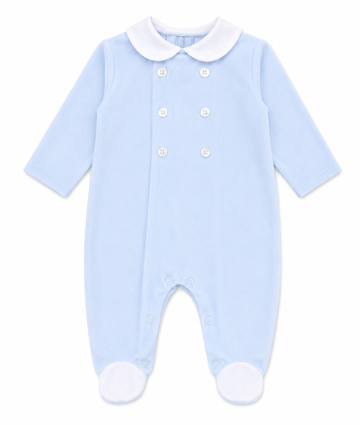 Baby Boys Peter Pan Collar Button Front Babygrow Baby Blue