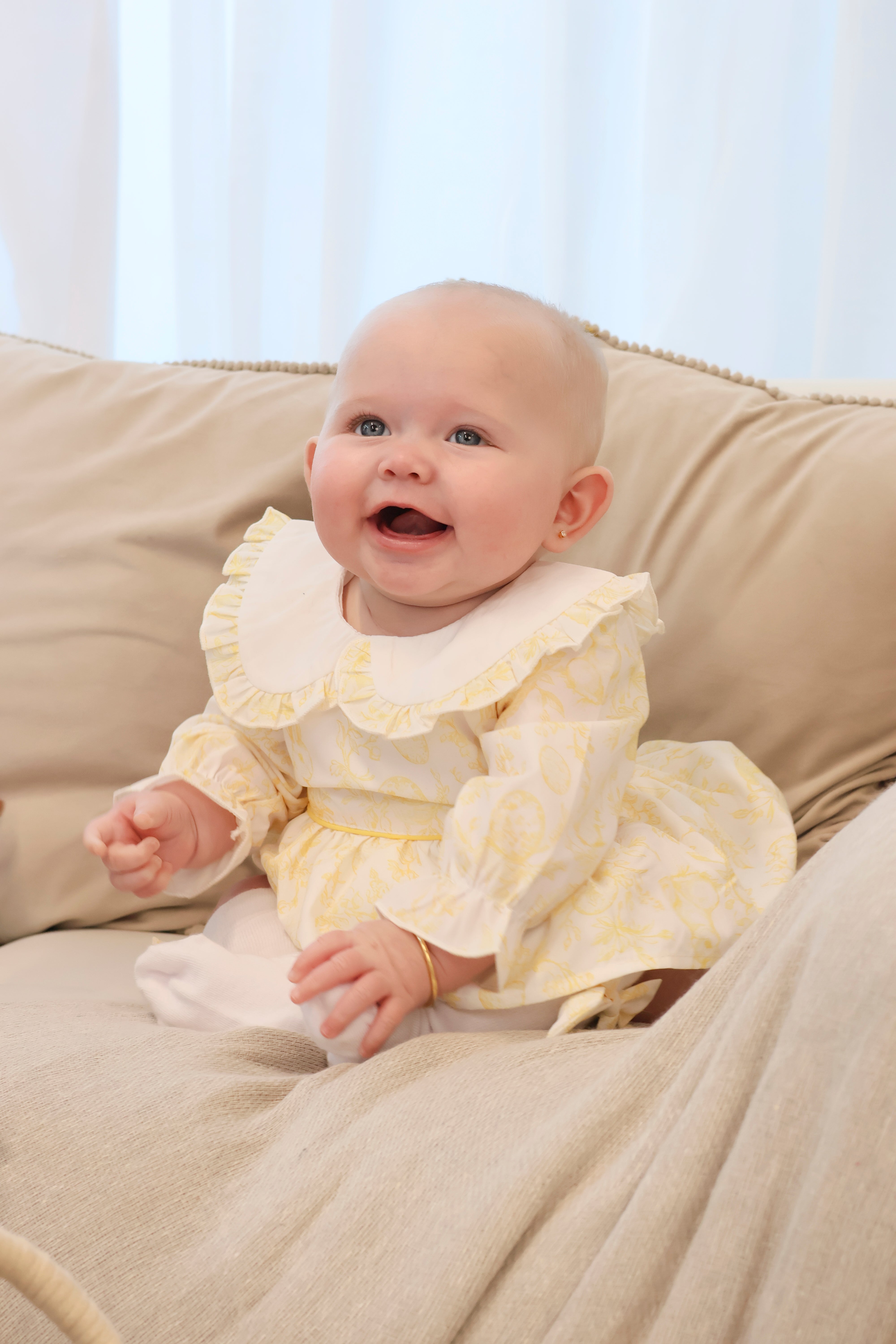 Girls Bunny Print Romper Set Lemon