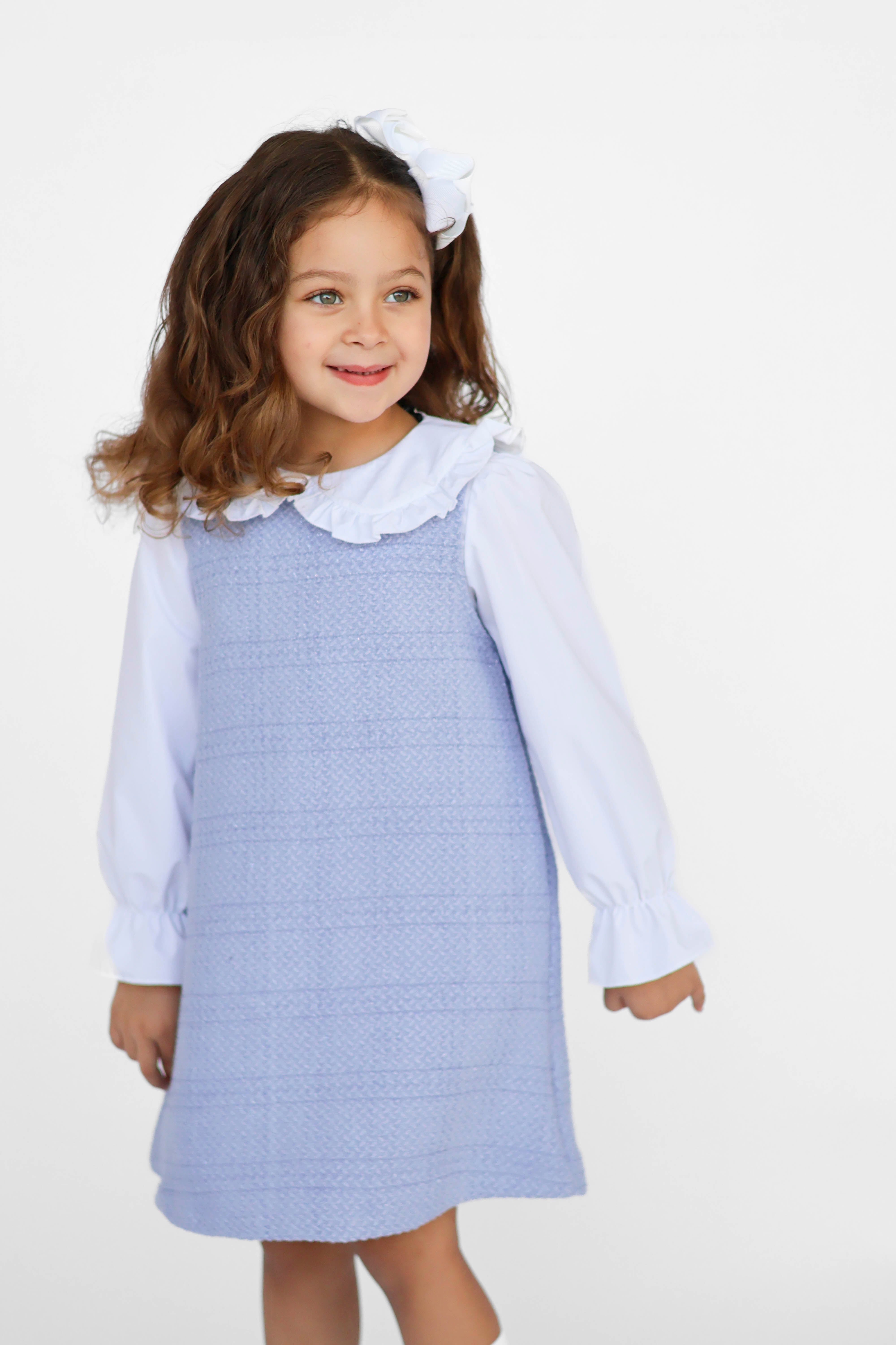Roma Girls Tweed look Shimmer Shirt Dress Blue