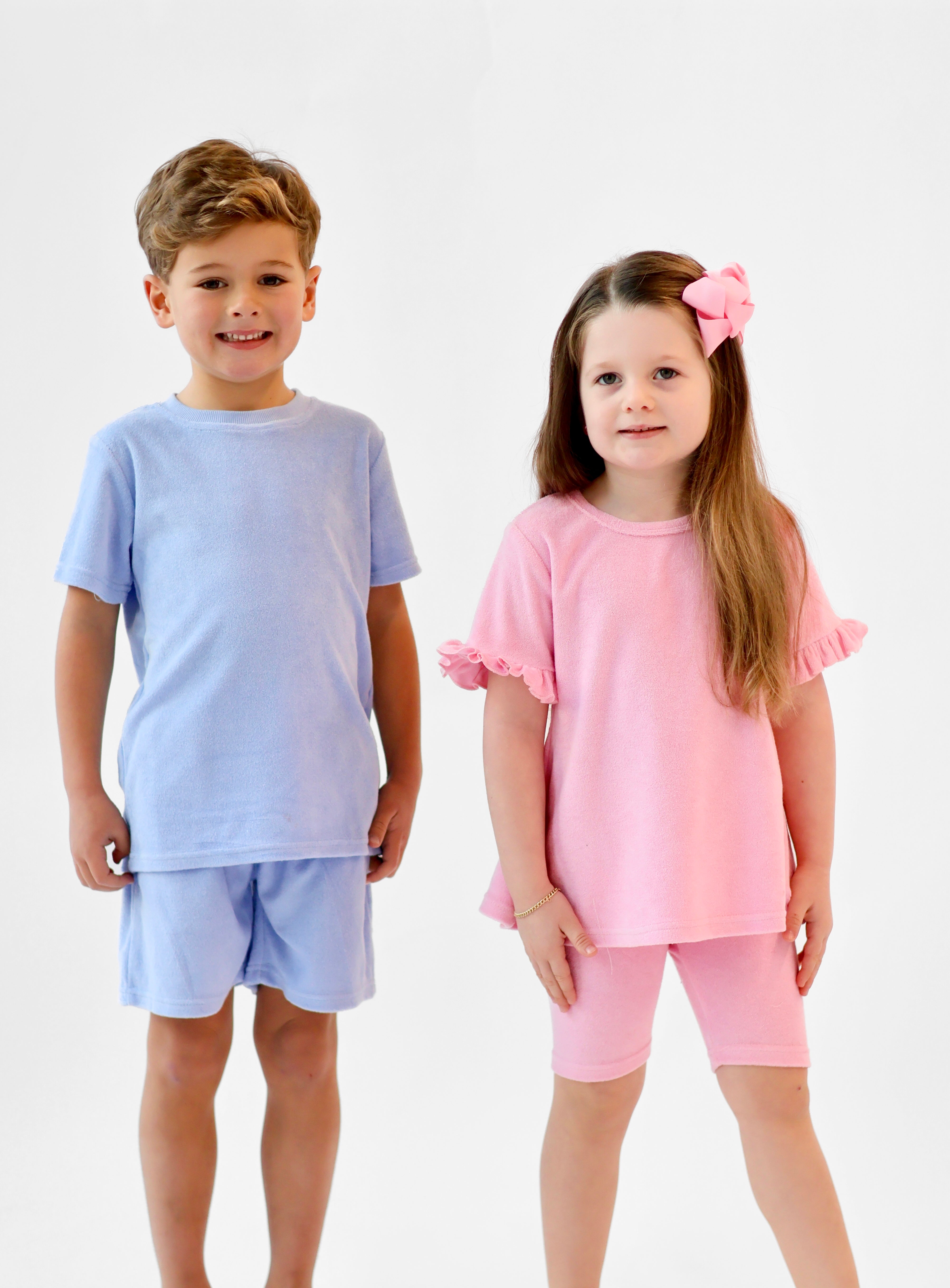 Kayla Girls Terry Towelling Frilly Cycling Short Set Pink
