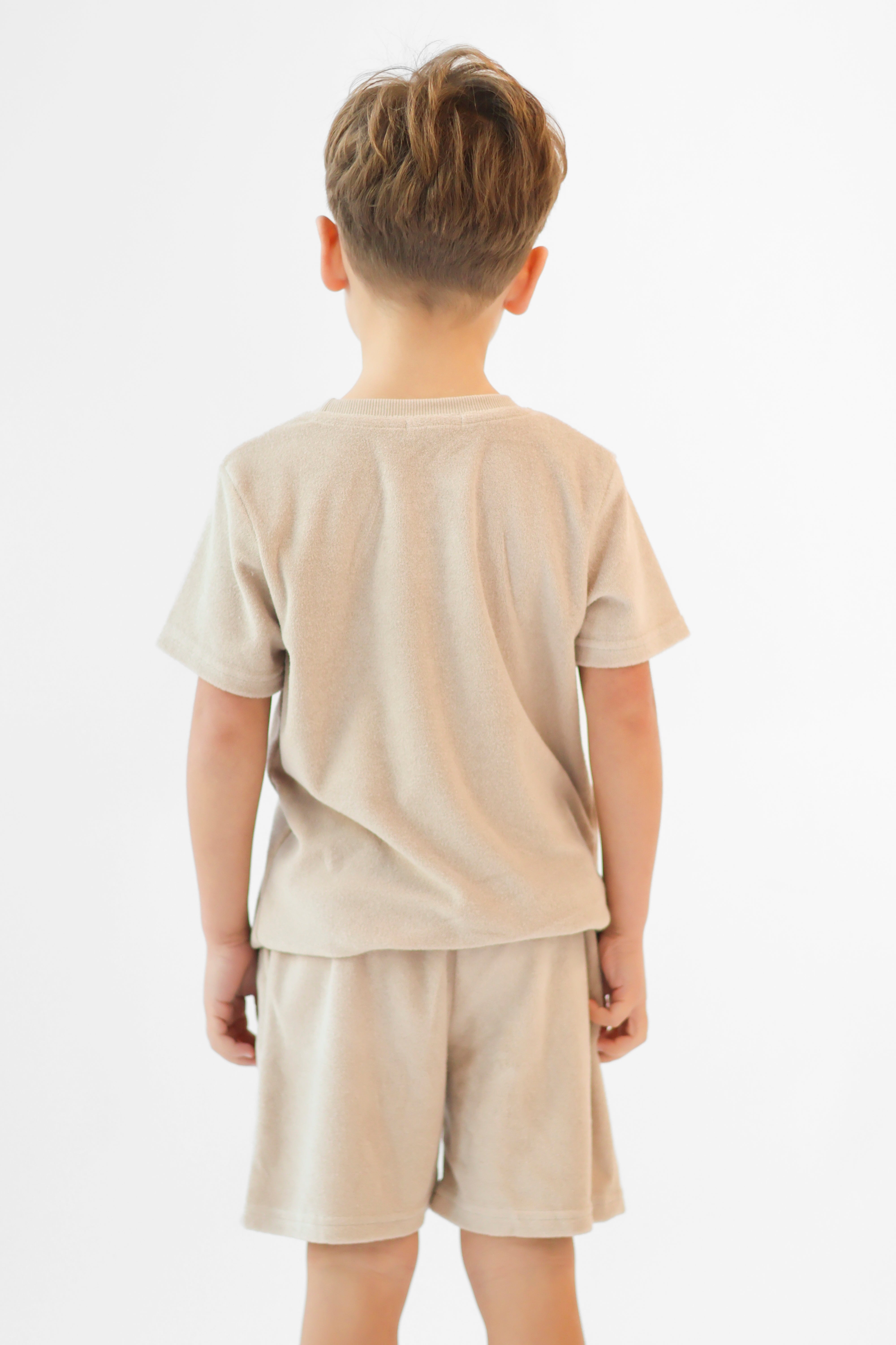 Bobby Terry Towelling Boys Plain Short Set Beige