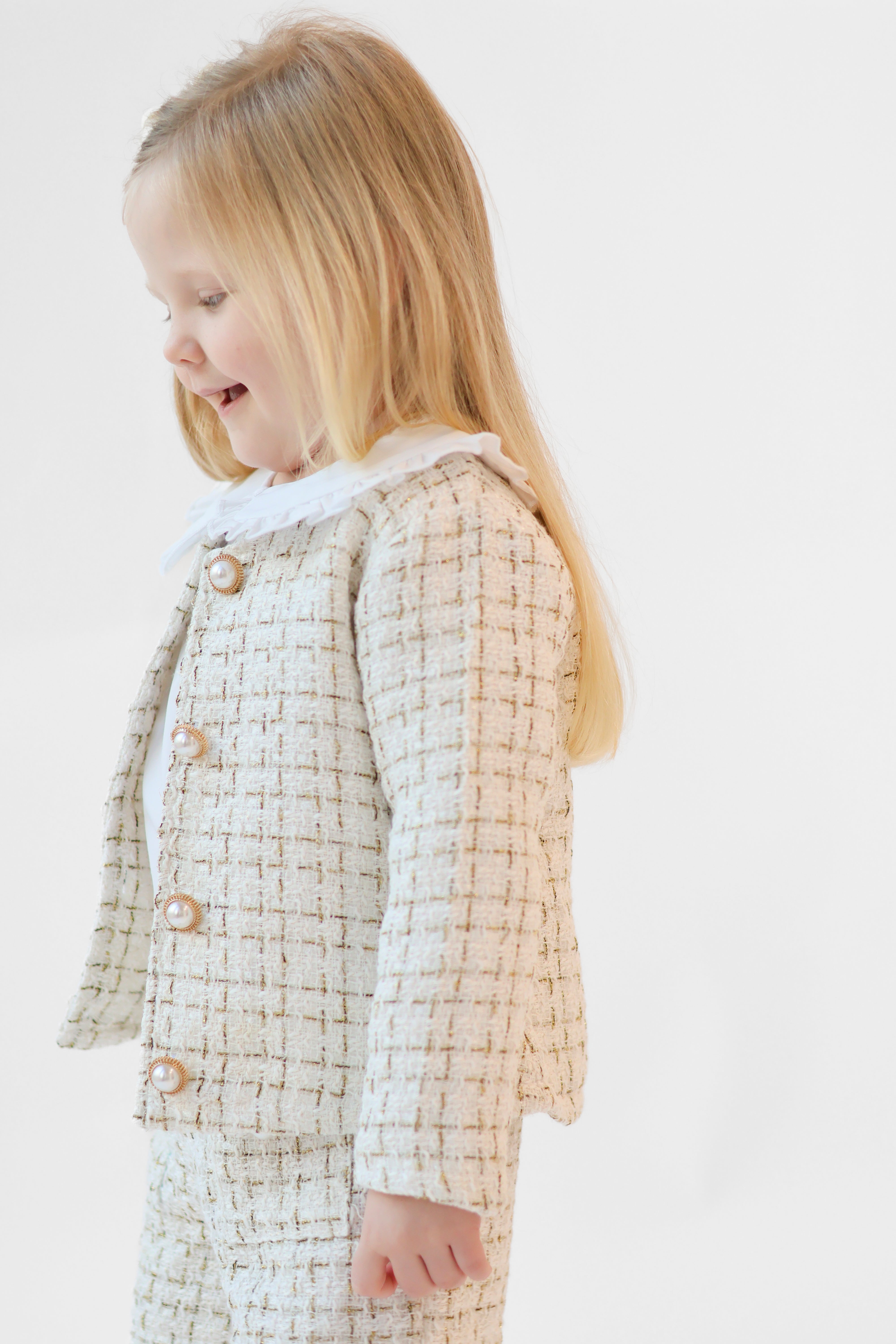Aria Girls Tweed Look 3 Piece Socks & Hair Bow Cream