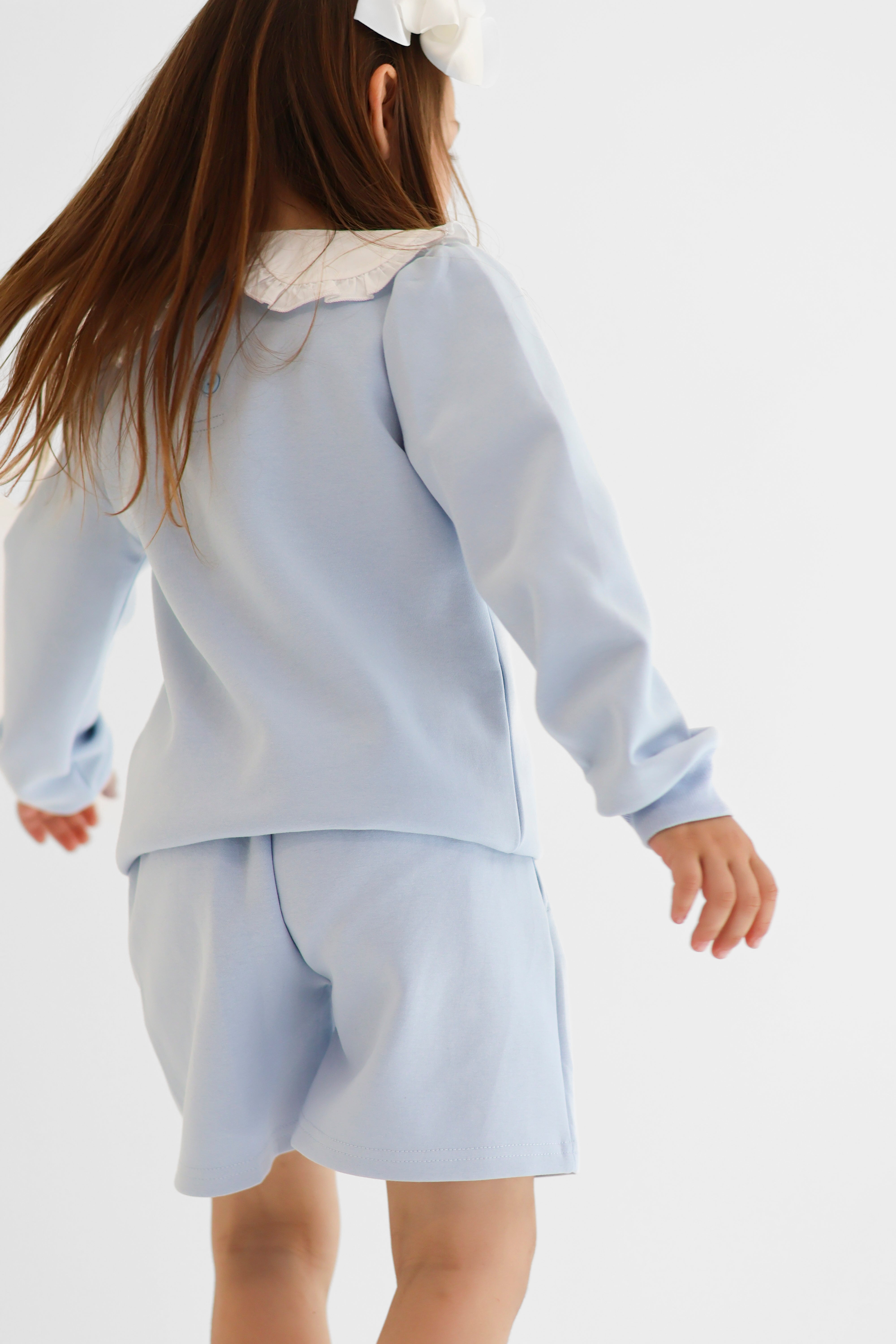 Emily Girls Frilly Collar Jumper & Shorts Set Blue