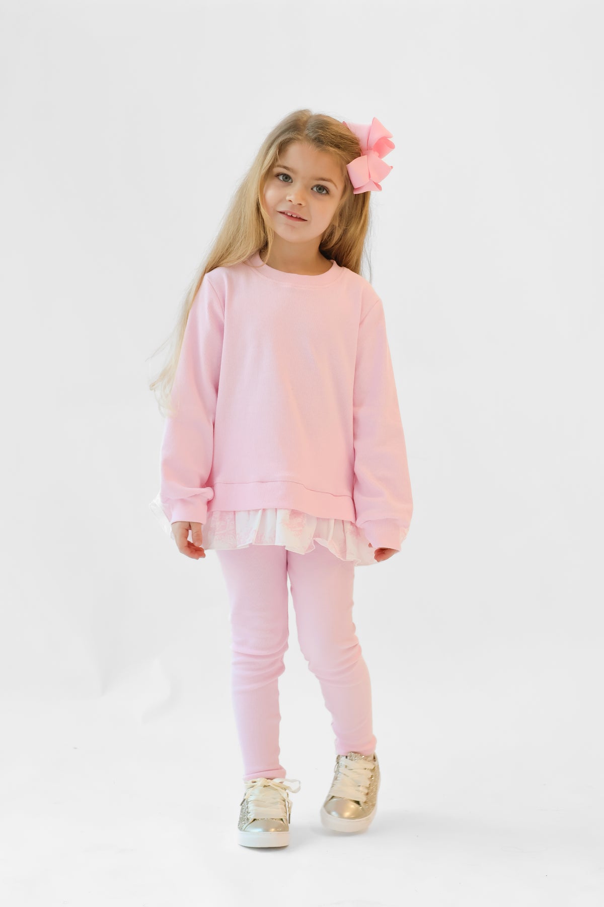 Maeve Ribbed Girls Jumper & Legging Tracksuit Set Pink