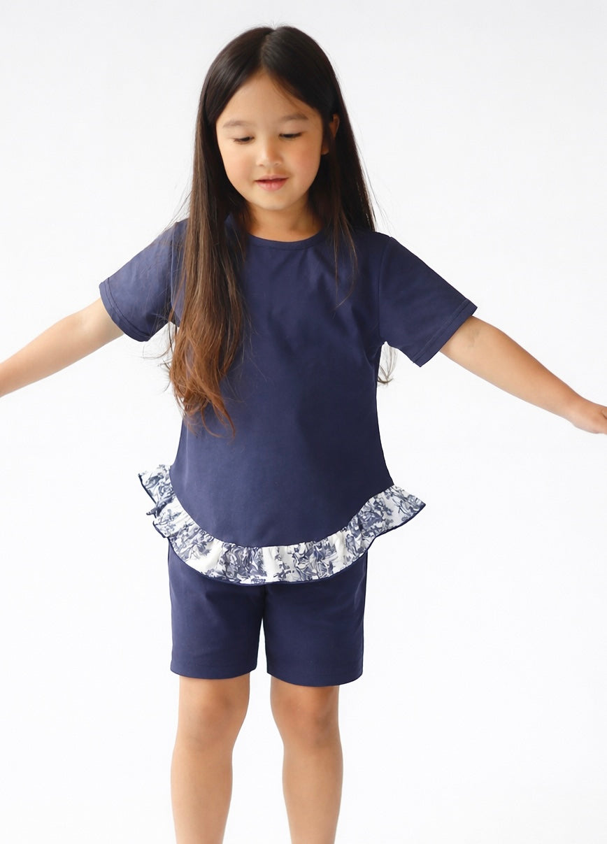 Rose Girls Frilly Shorts & Top Set Navy