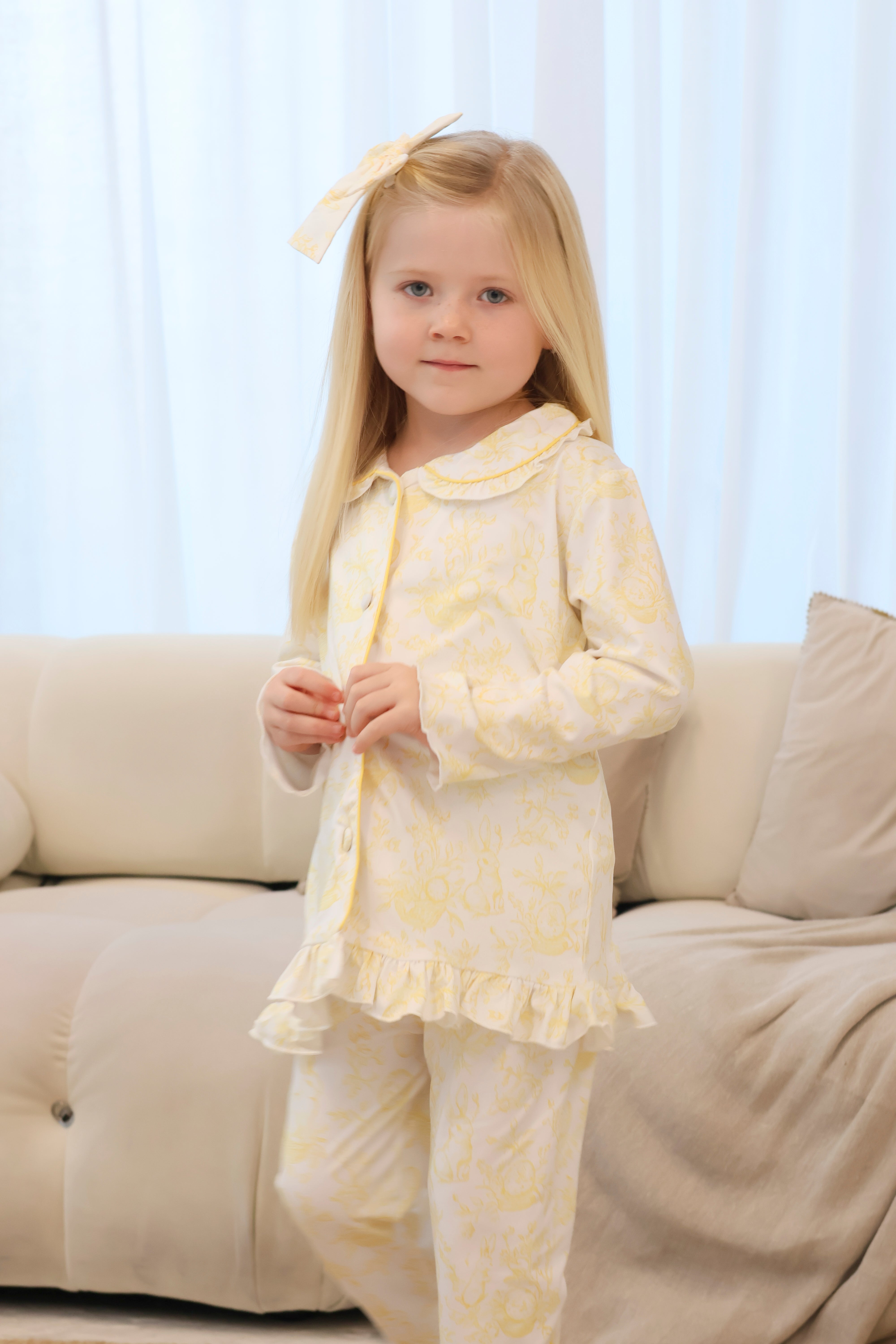 Bunny Girls Easter Print Pyjamas Lemon