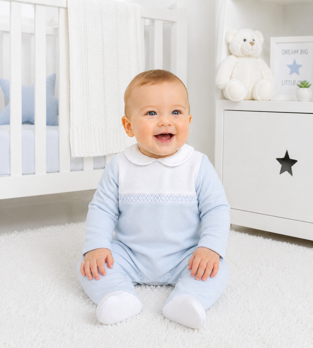 SG171 Baby Blue Pique Panel Babygrow