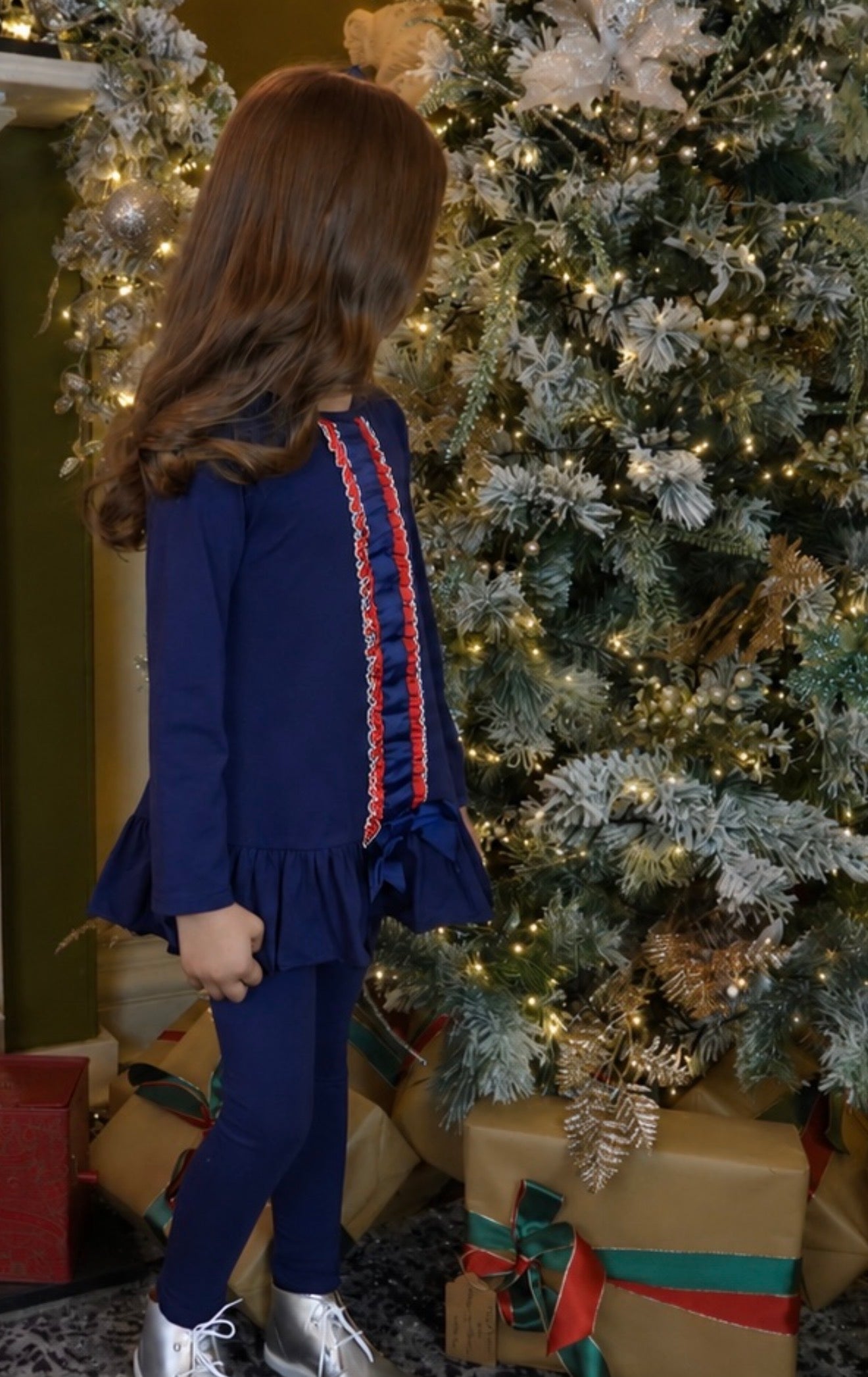 Alanna Girls Frilly Ribbon Tracksuit Navy