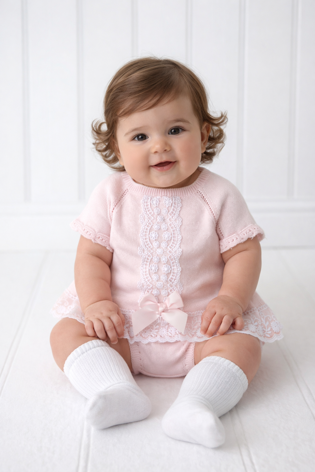 Lara Baby Girls Pink Spanish Laced Bloomer Set
