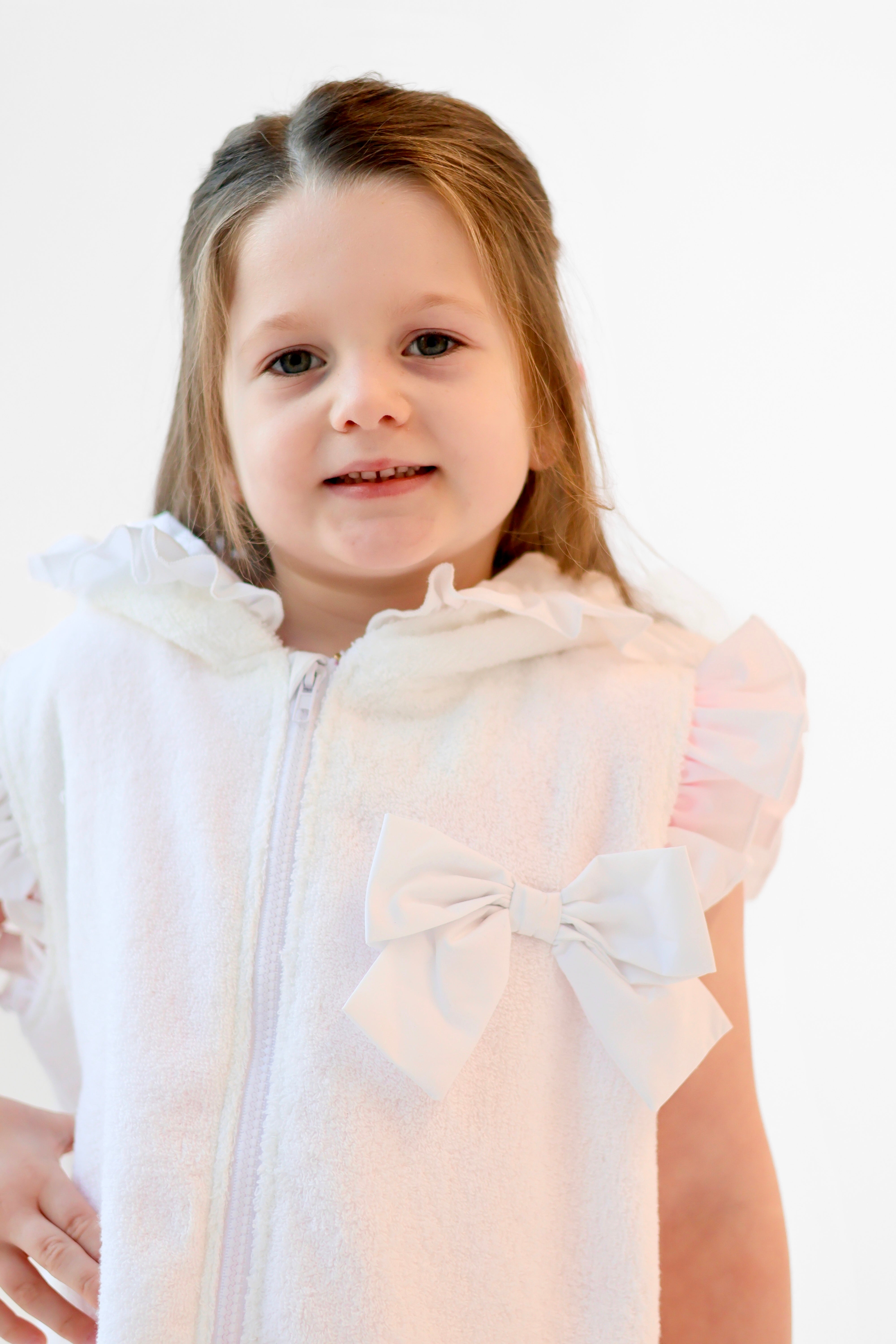 Girls Bow Towel Zip Up Poncho