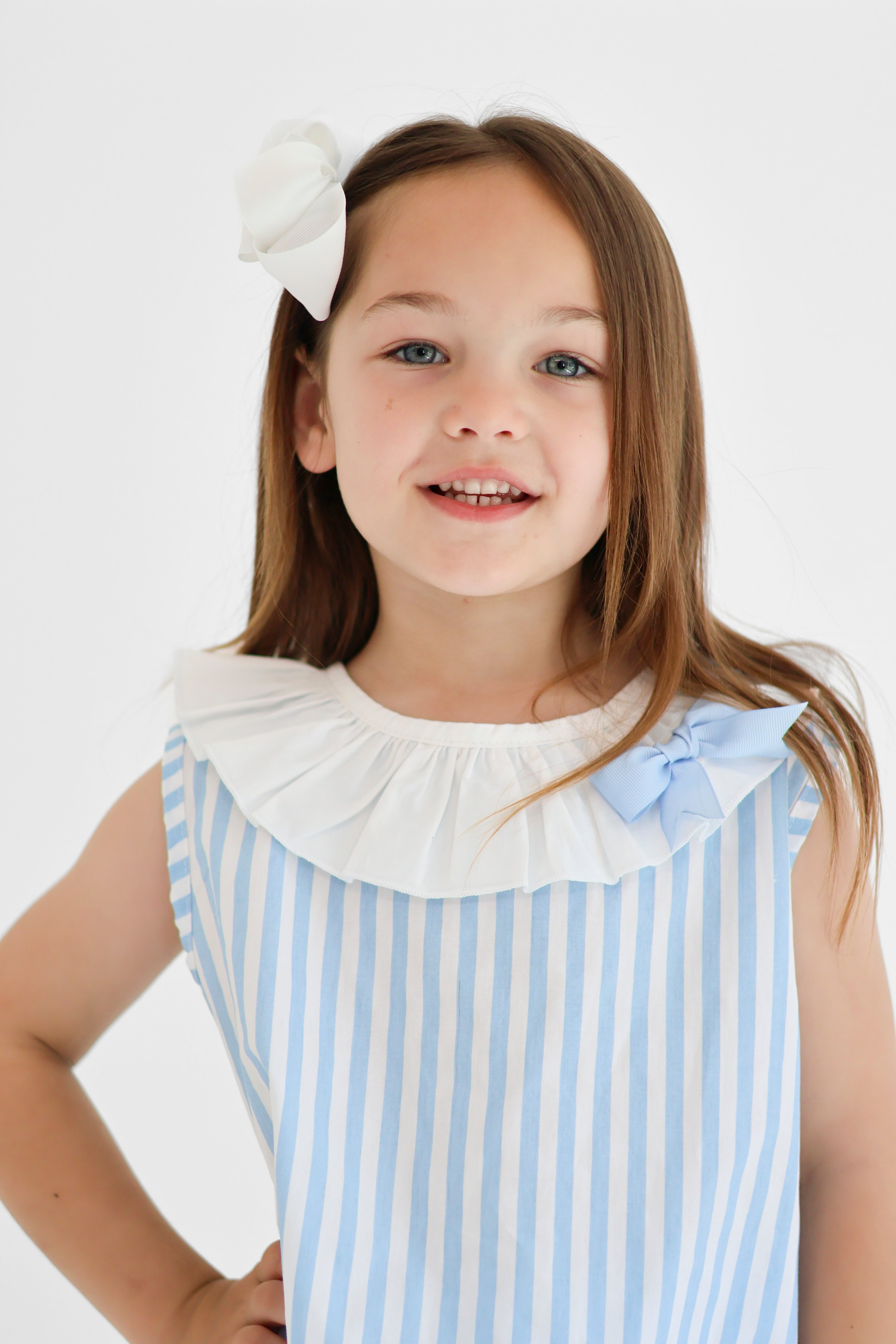 Perrie Girls Blue Stripe Frilly Shirt & Cycling Shorts Set