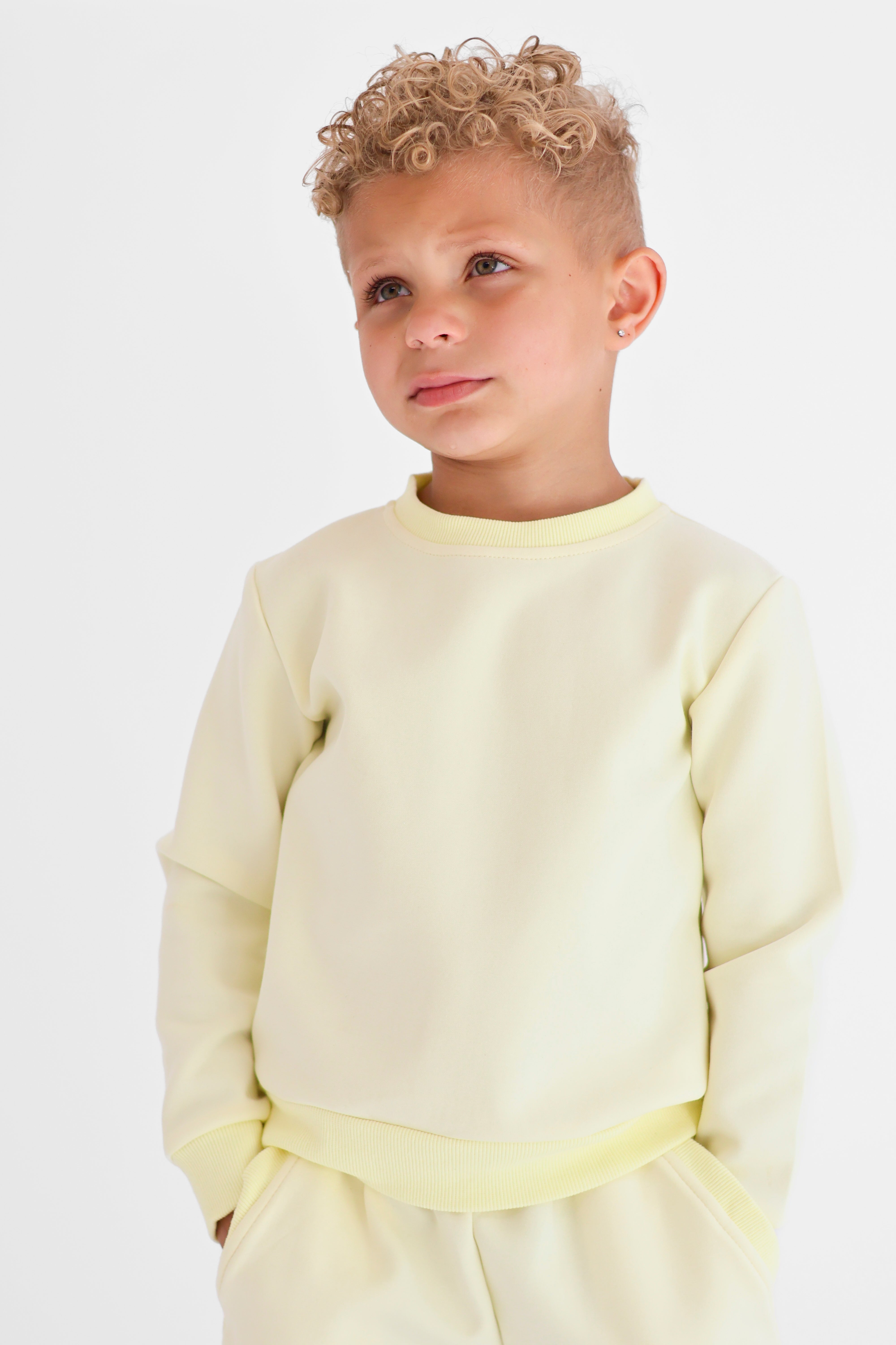 Enzo Boys Plain Jumper & Shorts Set Lemon