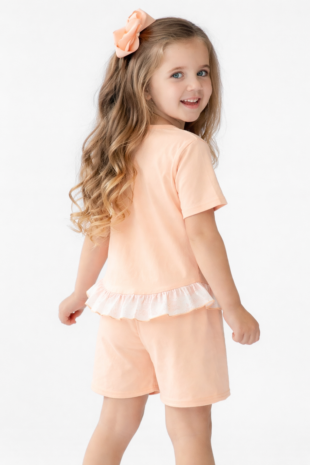 Rose Girls Frilly Shorts & Top Set Peach