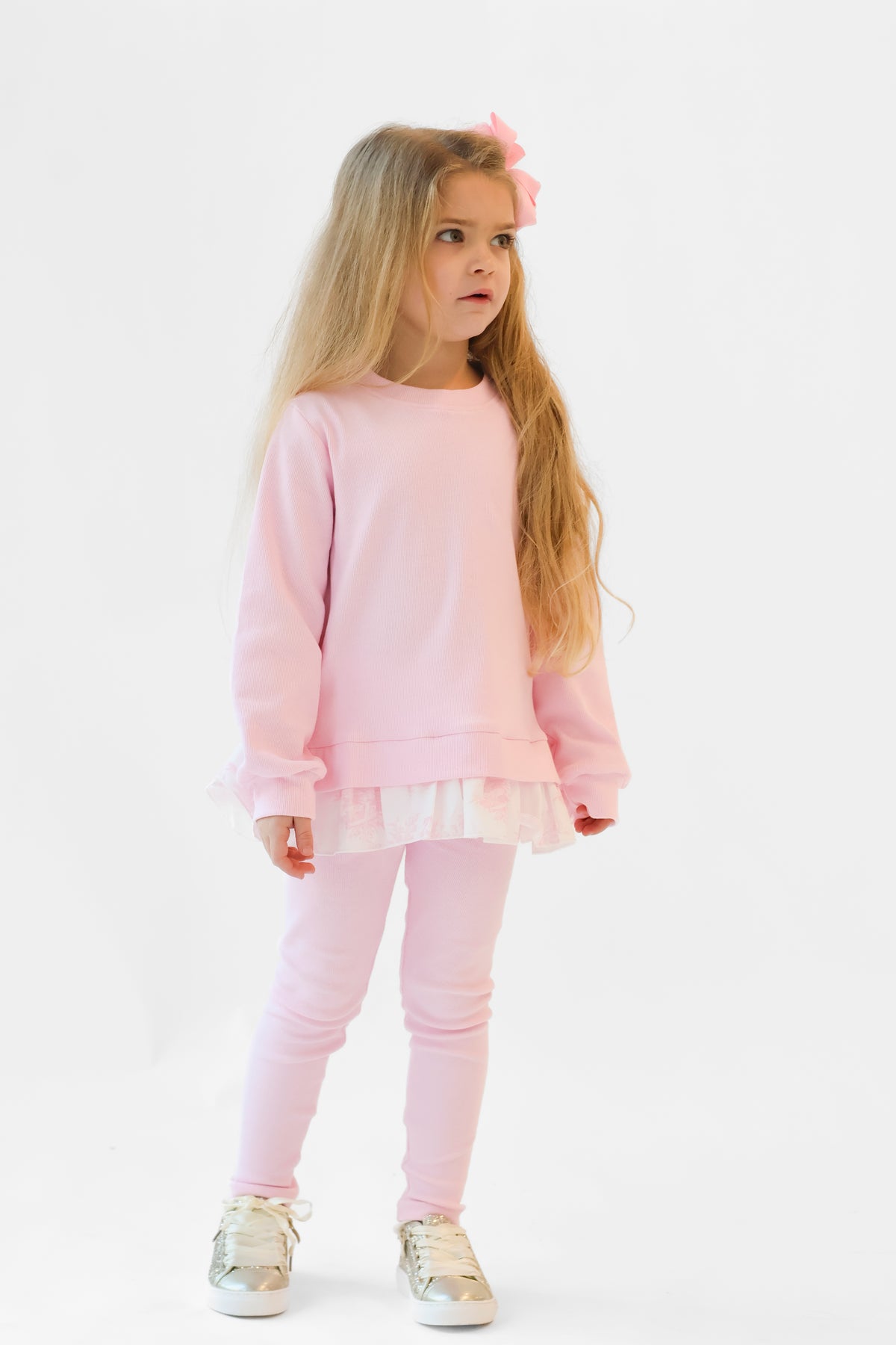 Maeve Ribbed Girls Jumper & Legging Tracksuit Set Pink