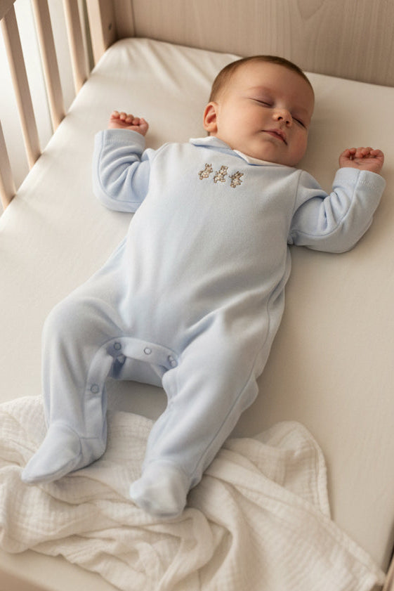 BBKK-19 Rabbit Embroidered Baby Grow Blue