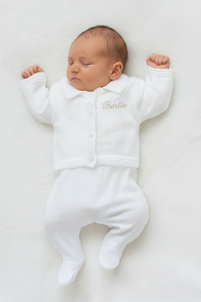 A1655 White Unisex Baby Knitted Cardigan